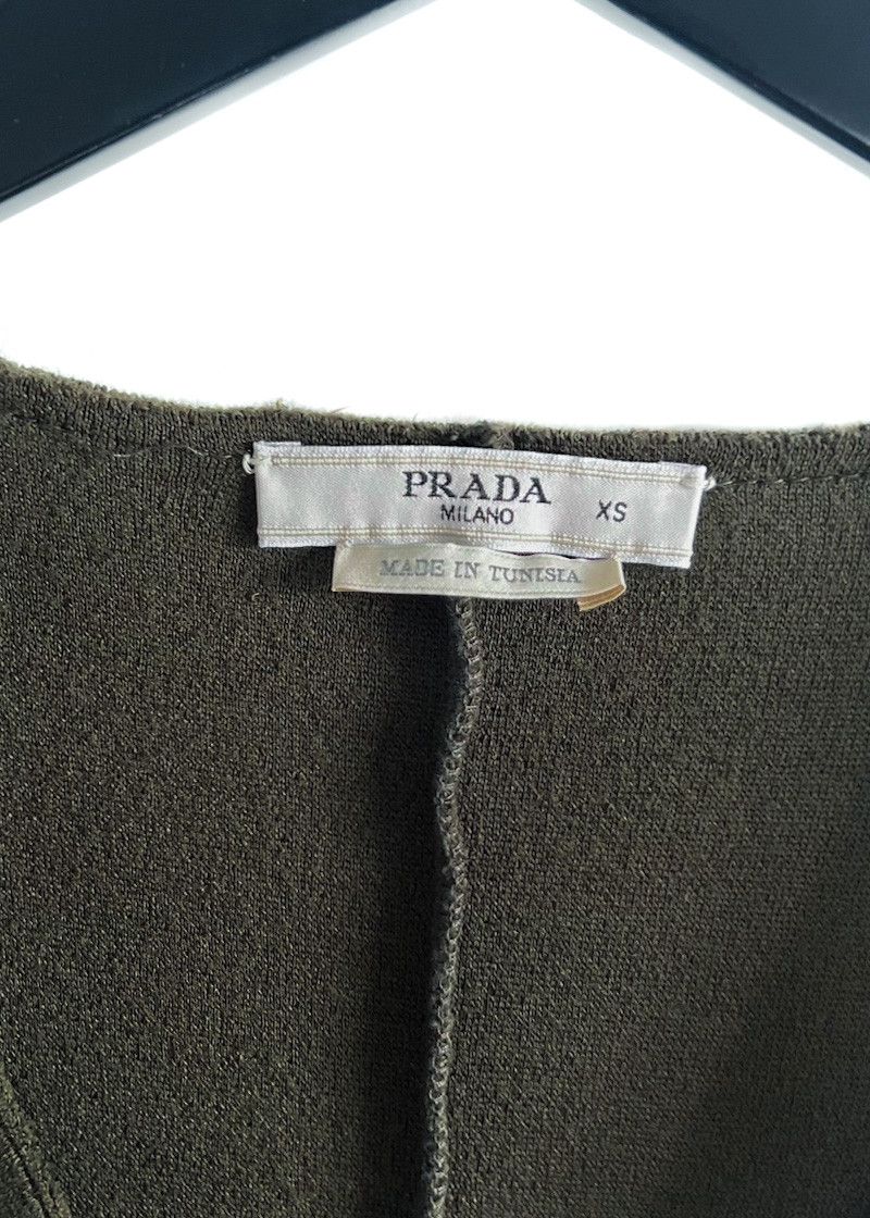 Prada Prada Olive Green Wool Knit Short Sleeves V-neck Dress Size XS / US 0-2 / IT 36-38 - 5 Thumbnail