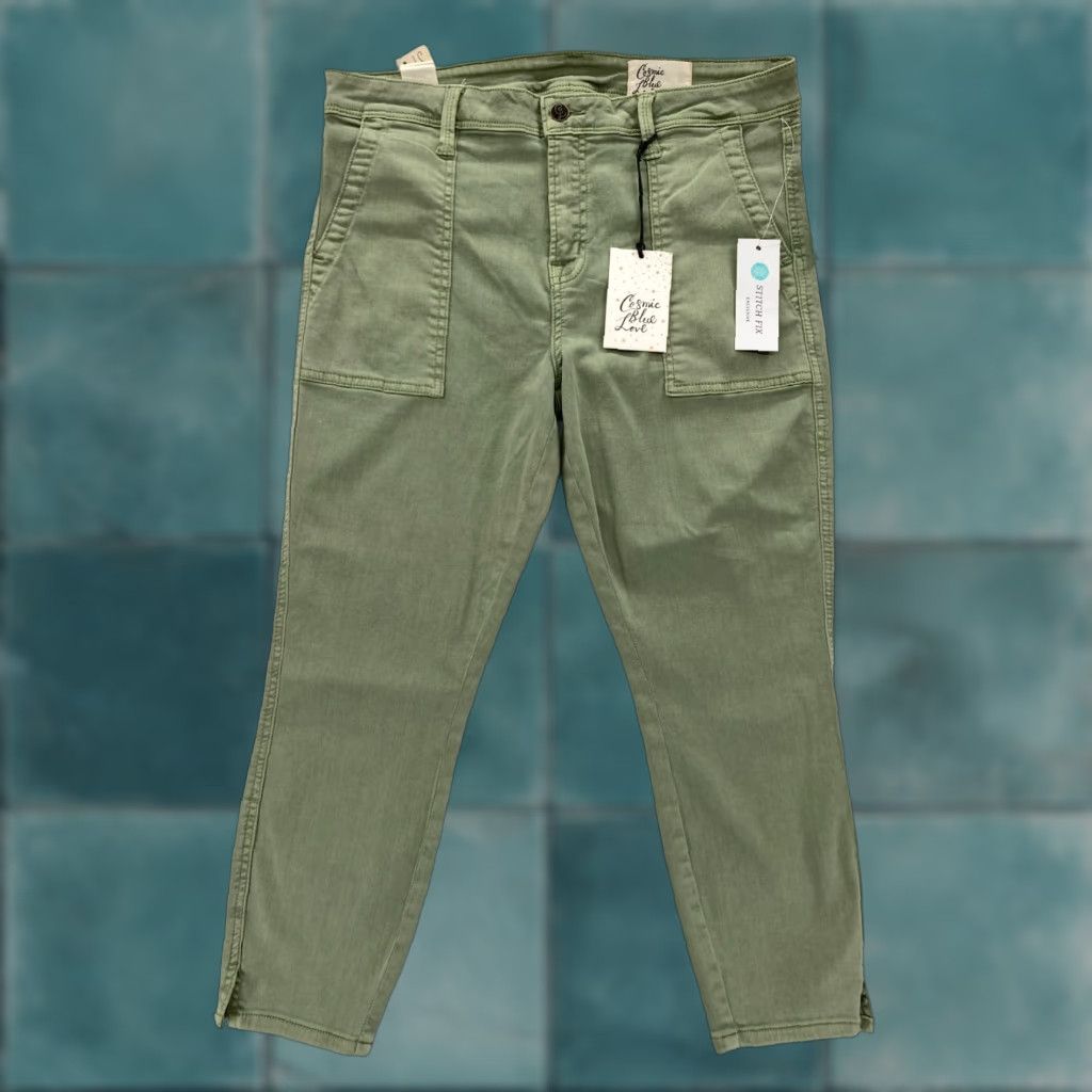 Brooks Cosmic Blue Love Brooks Cargo Skinny Pant Women's 12P Petite Green Cargo Pants Slim Rise Mid 8.5-10.5 in Inseam 23 in XS? Size 34" / US 12 / IT 48 - 1 Thumbnail