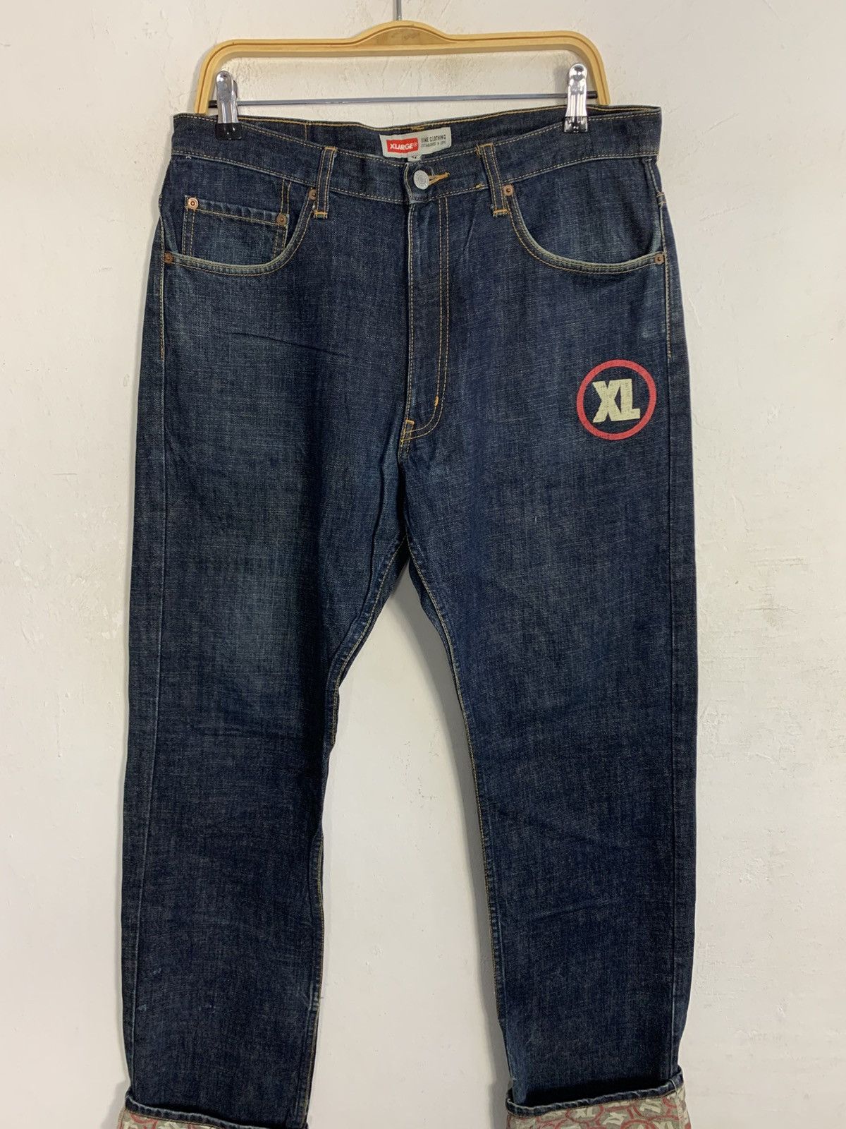 X-LARGE X Large XL Indigo Denim Straight Cut Check Monogram Printed Size US 34 / EU 50 - 3 Thumbnail