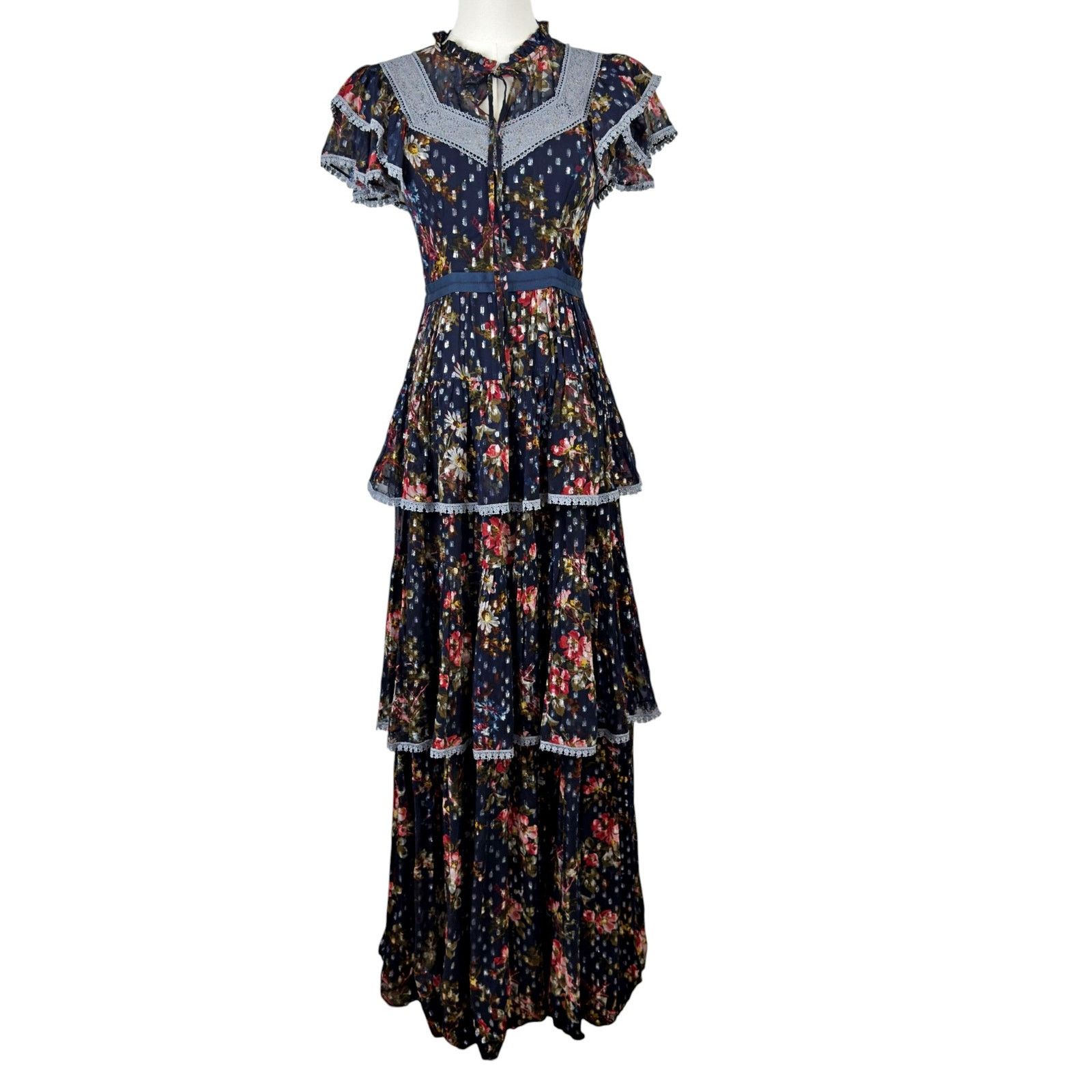 Other Needle & Thread Navy Winter Forest Floral Prairie Maxi Dress Size XS / US 0-2 / IT 36-38 - 3 Thumbnail