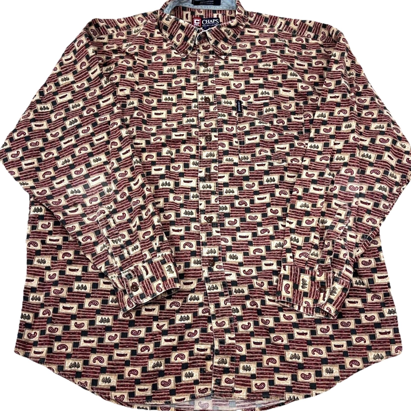 Chaps VINTAGE Chaps Shirt Men XL Button-Up Collared Cotton Red Geometric Western Cowboy Modern Preppy 90s Y2K Mens Size US XL / EU 56 / 4 - 2 Thumbnail