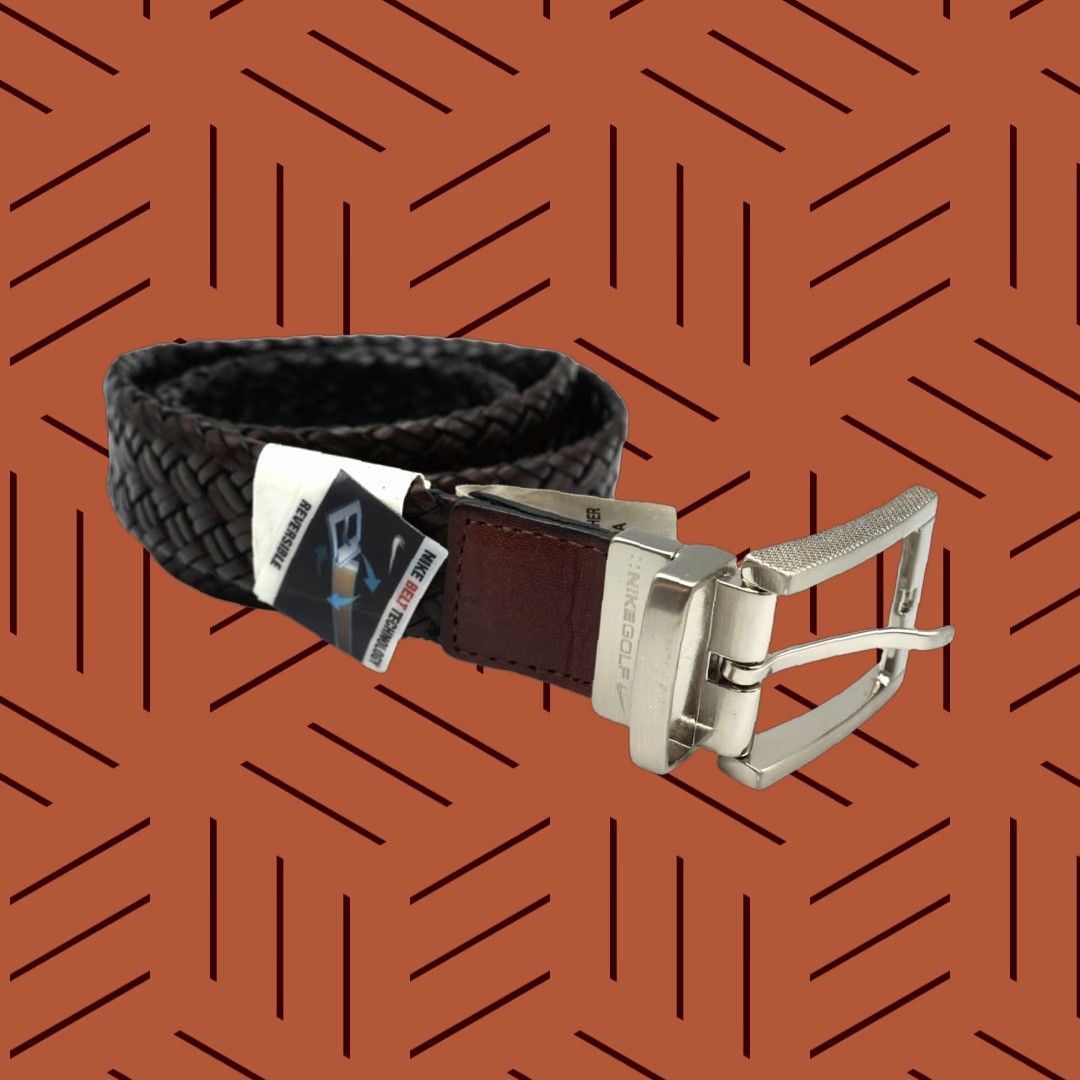 Nike Nike Golf Belt Swoosh Reversible Braided Black Tan Silver Buckle Belt – Nike – 1-1/4" – 44" Overall – Womens Size ONE SIZE - 1 Thumbnail
