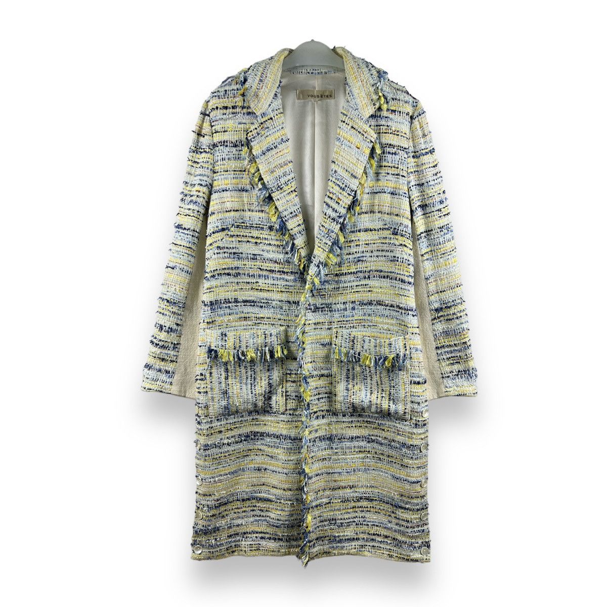 image of Vous Etes Japanese Designer Long Coat in Blue Mix, Women's (Size Medium)