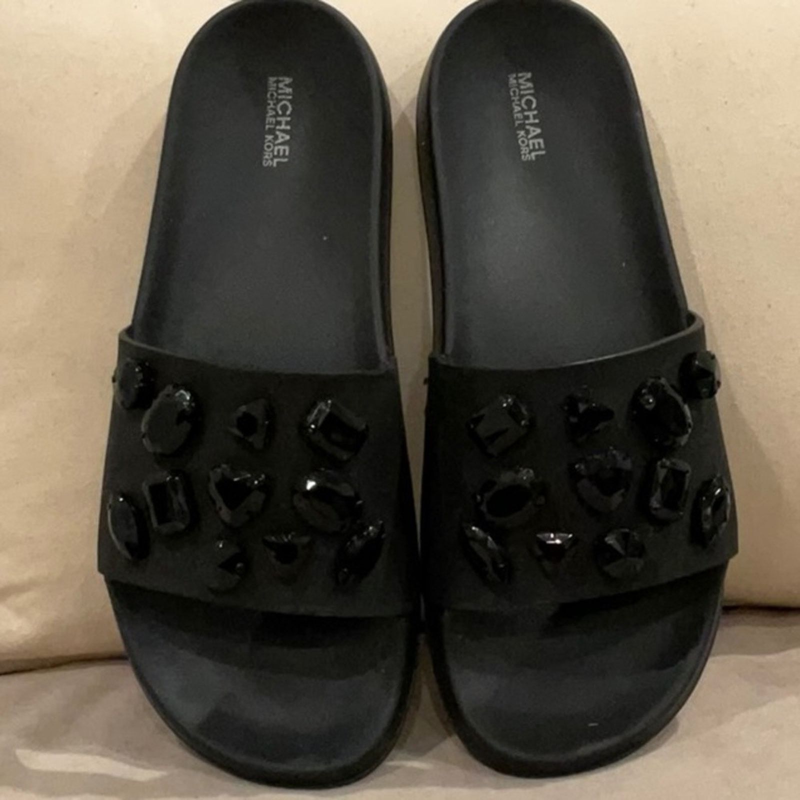 Michael Kors Michael Kors Gilmore Crystal Black Embellished Slides Size US 10 / IT 40 - 4 Thumbnail