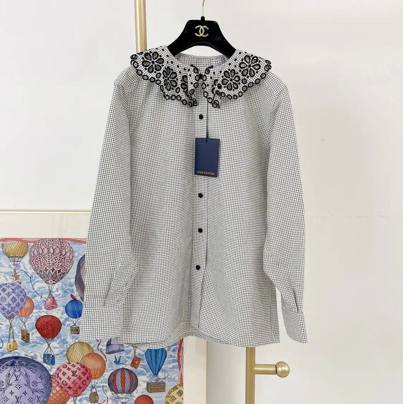 Louis Vuitton Gray Cotton Checked Long Sleeve Shirt 0089
