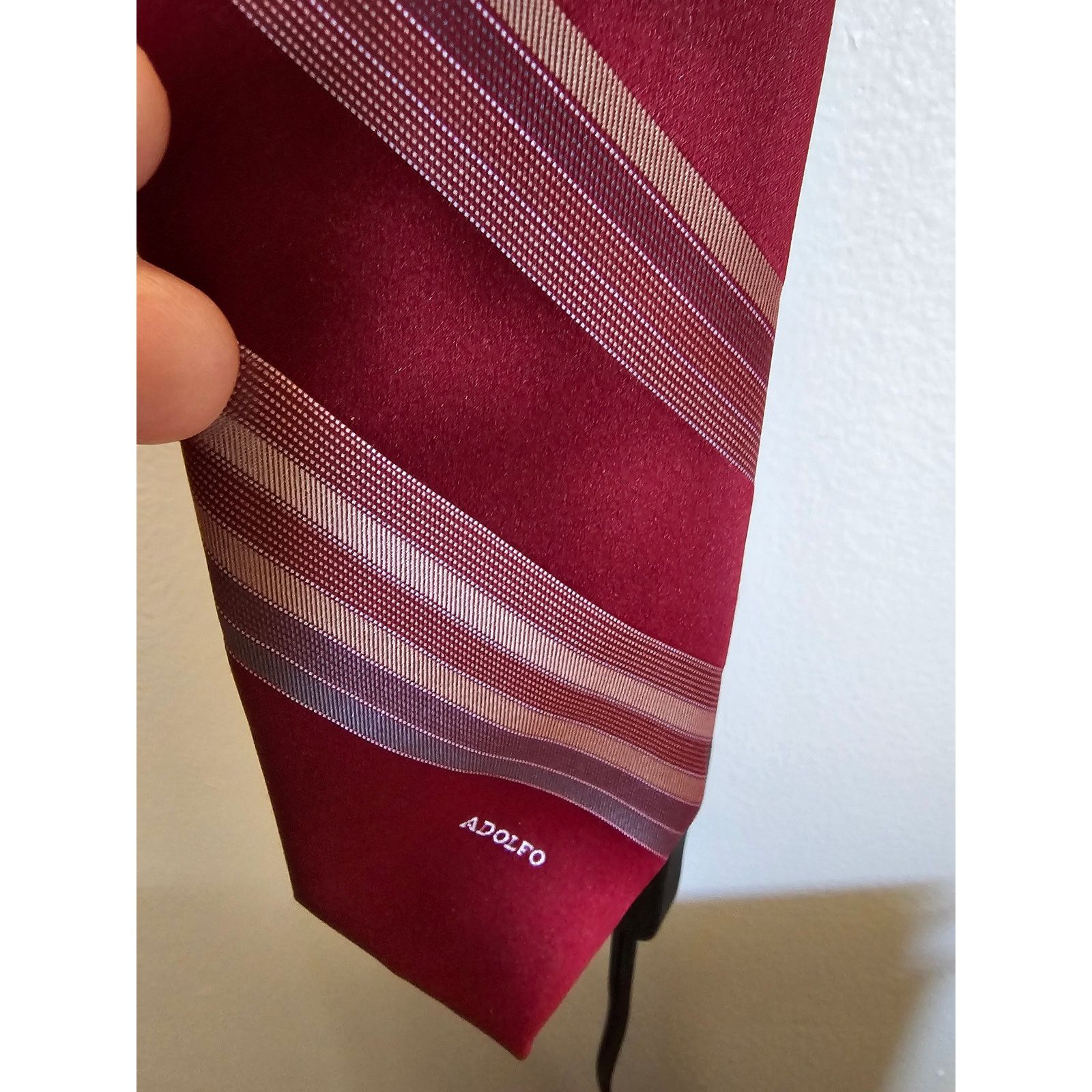 Other Vintage Adolfo Men's Necktie - Red w/Stripes - 54" x 3" Size ONE SIZE - 4 Thumbnail
