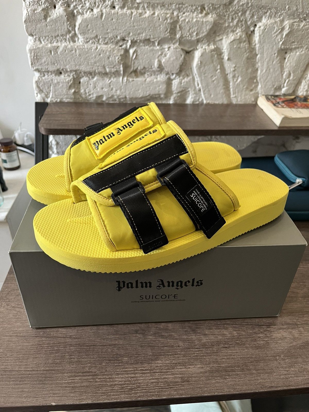 Palm Angels Suicoke Patch Slider Sandals In Orange