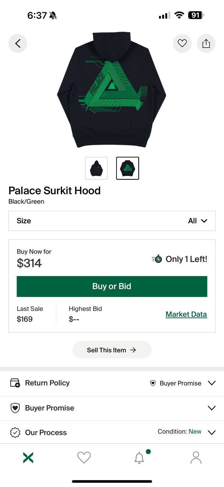Palace Palace Surkit Hood Hoodie SS18 Black Green 2018 Size US M / EU 48-50 / 2 - 7 Thumbnail