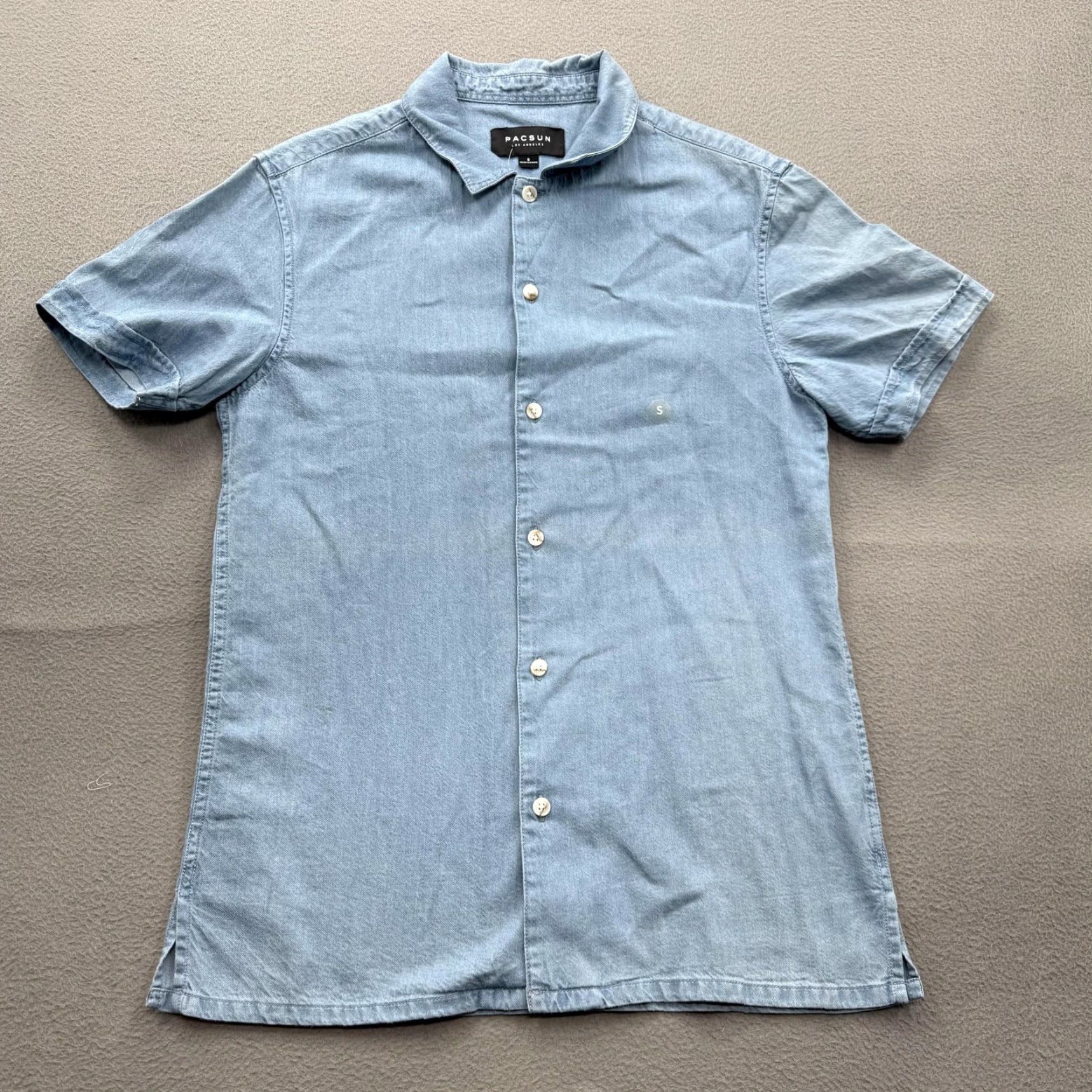Pacsun PacSun Shirt Mens Small Blue Denim Solid Short Sleeve Button Up Casual Size US S / EU 44-46 / 1 - 2 Thumbnail