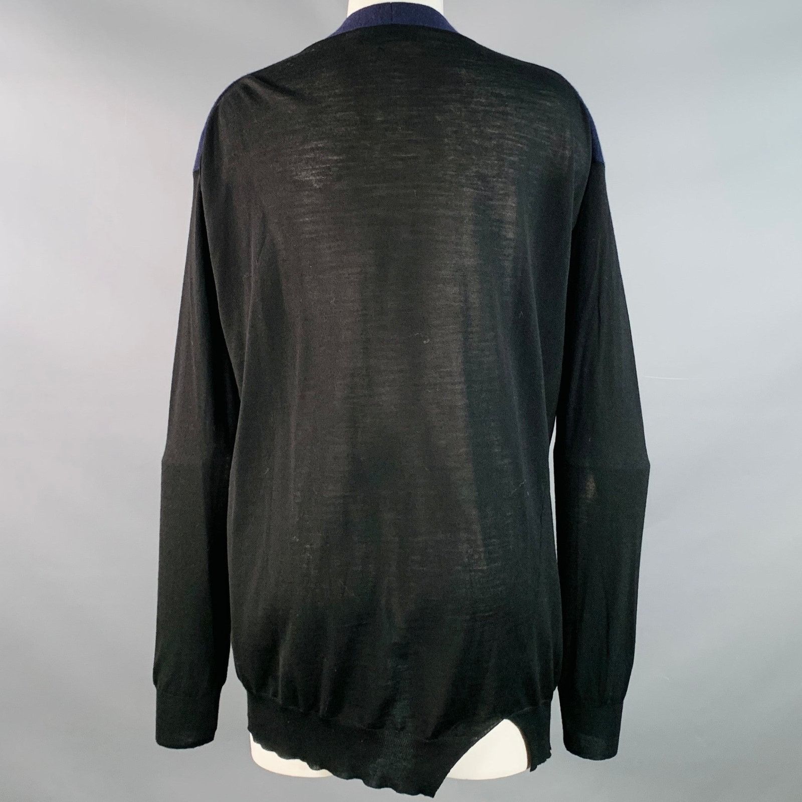 Stella McCartney STELLA McCARTNEY Navy Black Virgin Wool Two Tone Cardigan Size M / US 6-8 / IT 42-44 - 3 Thumbnail