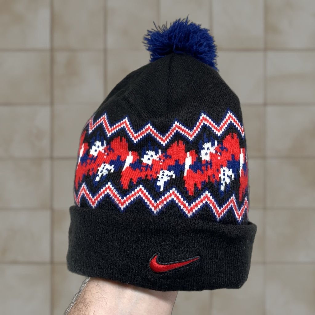 Nike VINTAGE Nike Winter Knit Beanie Cuffed Pom Hat Black Blue White Red Kevin Durant Y2K Beanie Men's Women’s One Size Knit Acrylic Size ONE SIZE - 1 Thumbnail