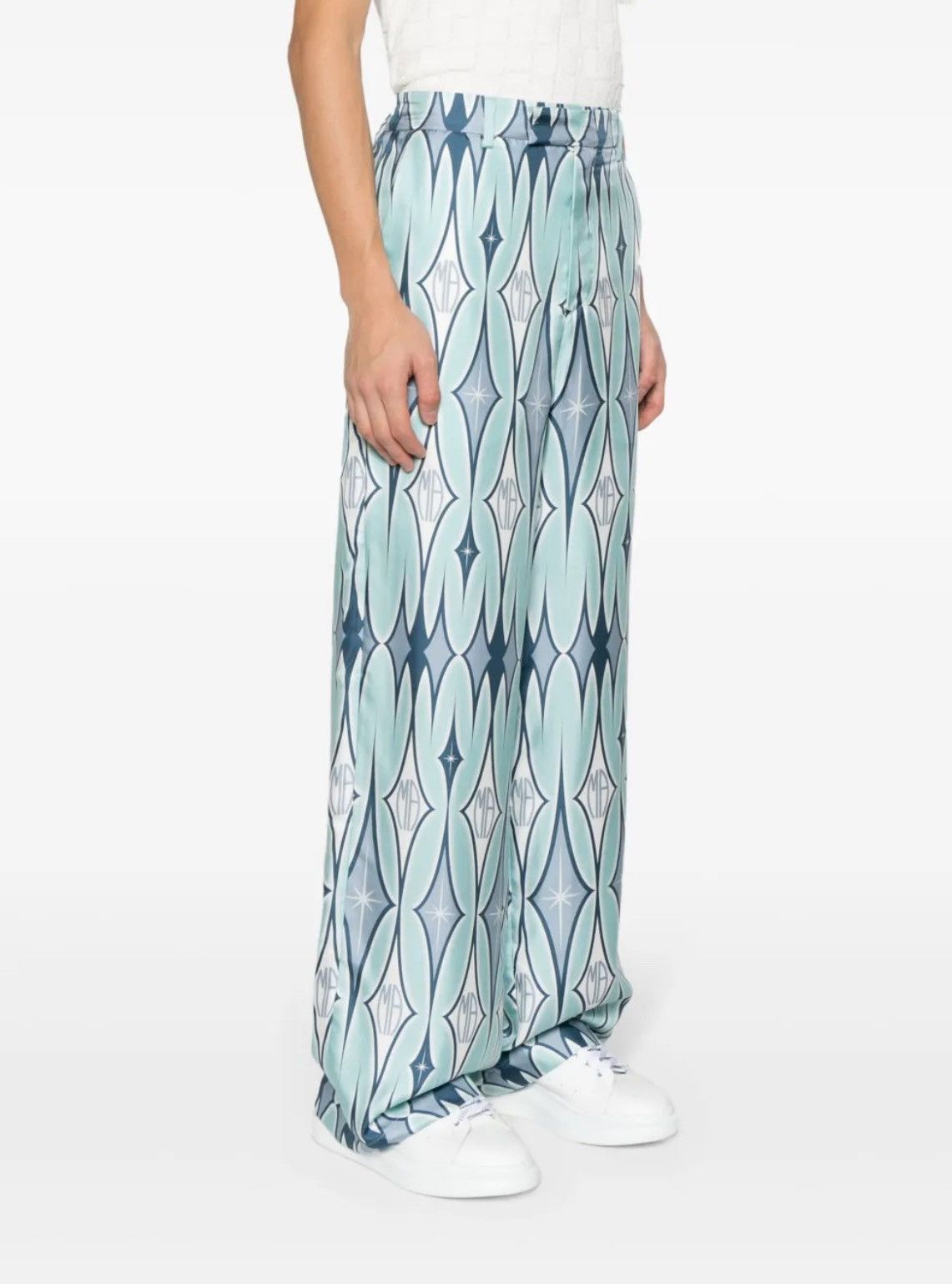 Amiri AMIRI Argyle-Print Silk Trousers Light Blue Green | Wide Leg Size US 36 / EU 52 - 1 Thumbnail