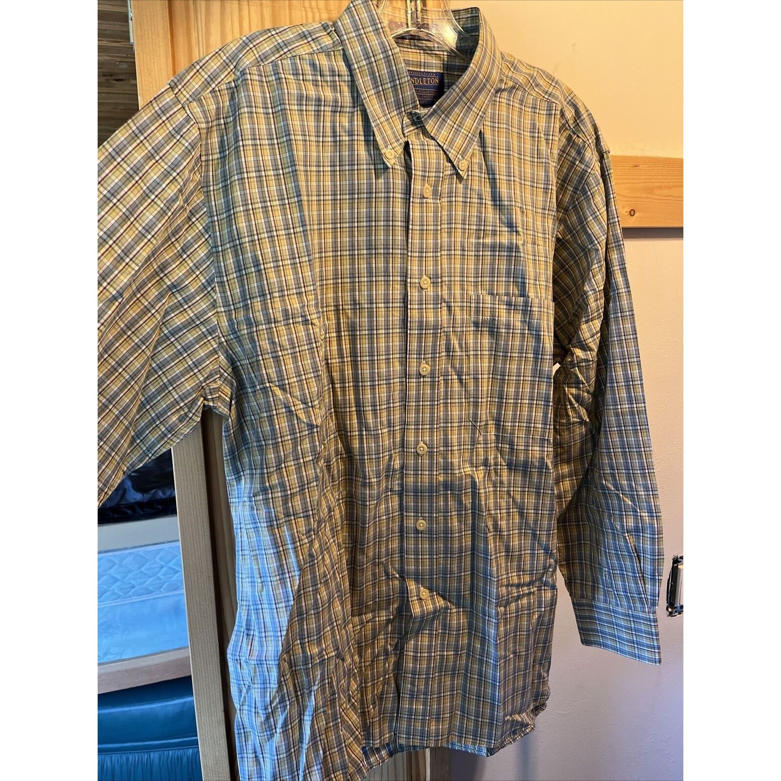 Pendleton Pendleton Men L Green Blue Check Broadway Cloth Cotton Shirt Size US L / EU 52-54 / 3 - 4 Thumbnail