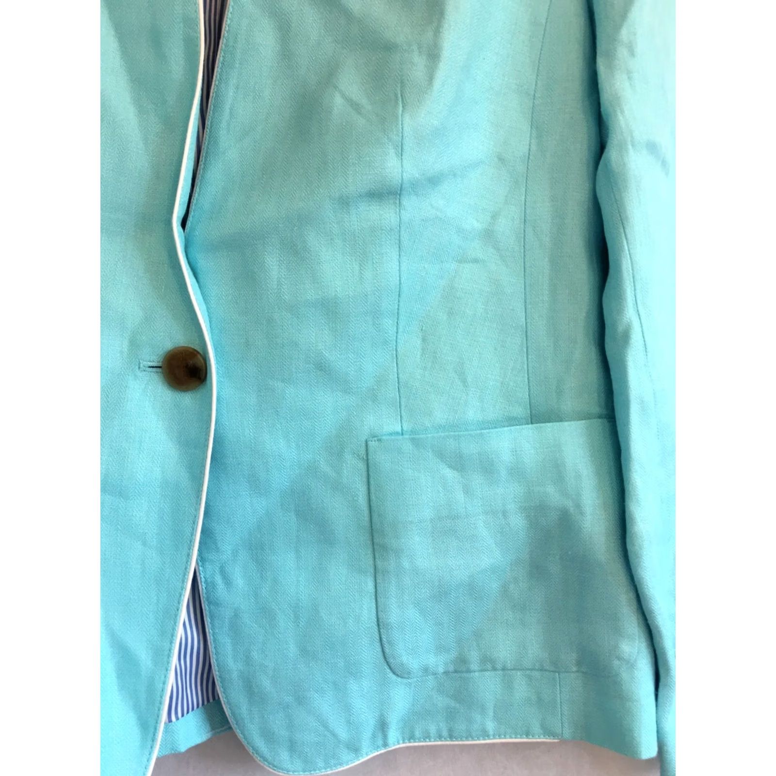Talbots Talbots Womens Blazer Shirt Linen One-Button Long Sleeve Blue 8 Lined Pocket Notch Lapel Vintage? No Size M / US 6-8 / IT 42-44 - 3 Thumbnail
