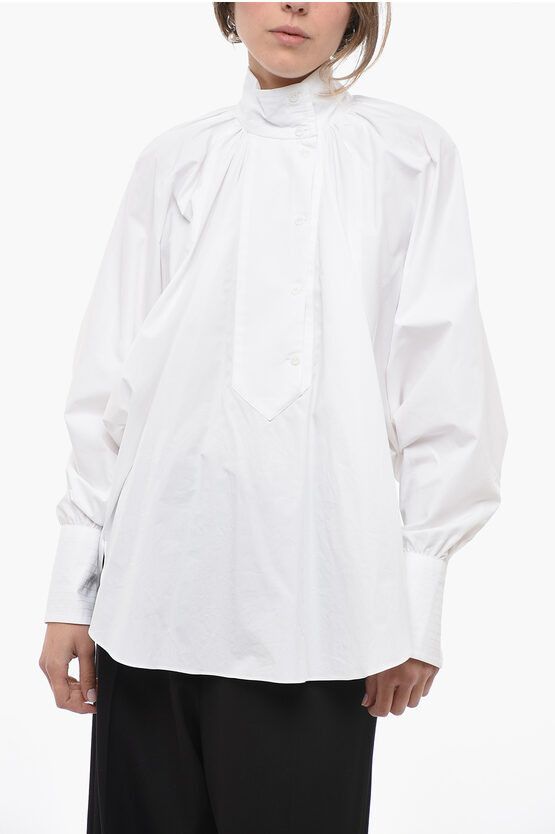 image of Patou Cotton Poplin Painter Maxi Blouse With Bat-Wing Sleeves in White, Women's (Size Small)