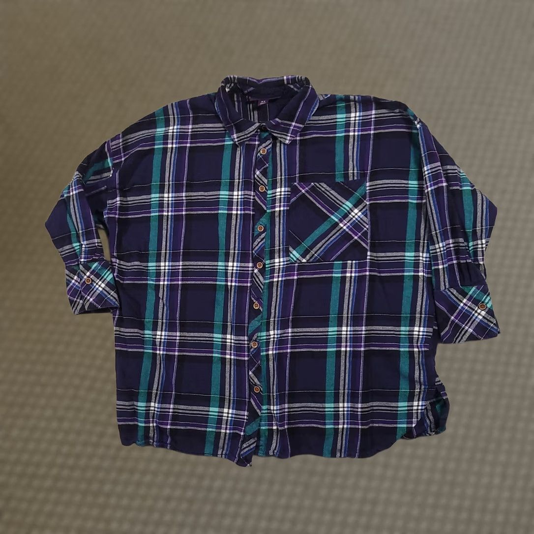 Vintage Roaman's Shirt Womens 20W Blue Purple Plaid Button Front 100% Cotton Casual Size 3XL / US 20-22 - 1 Thumbnail