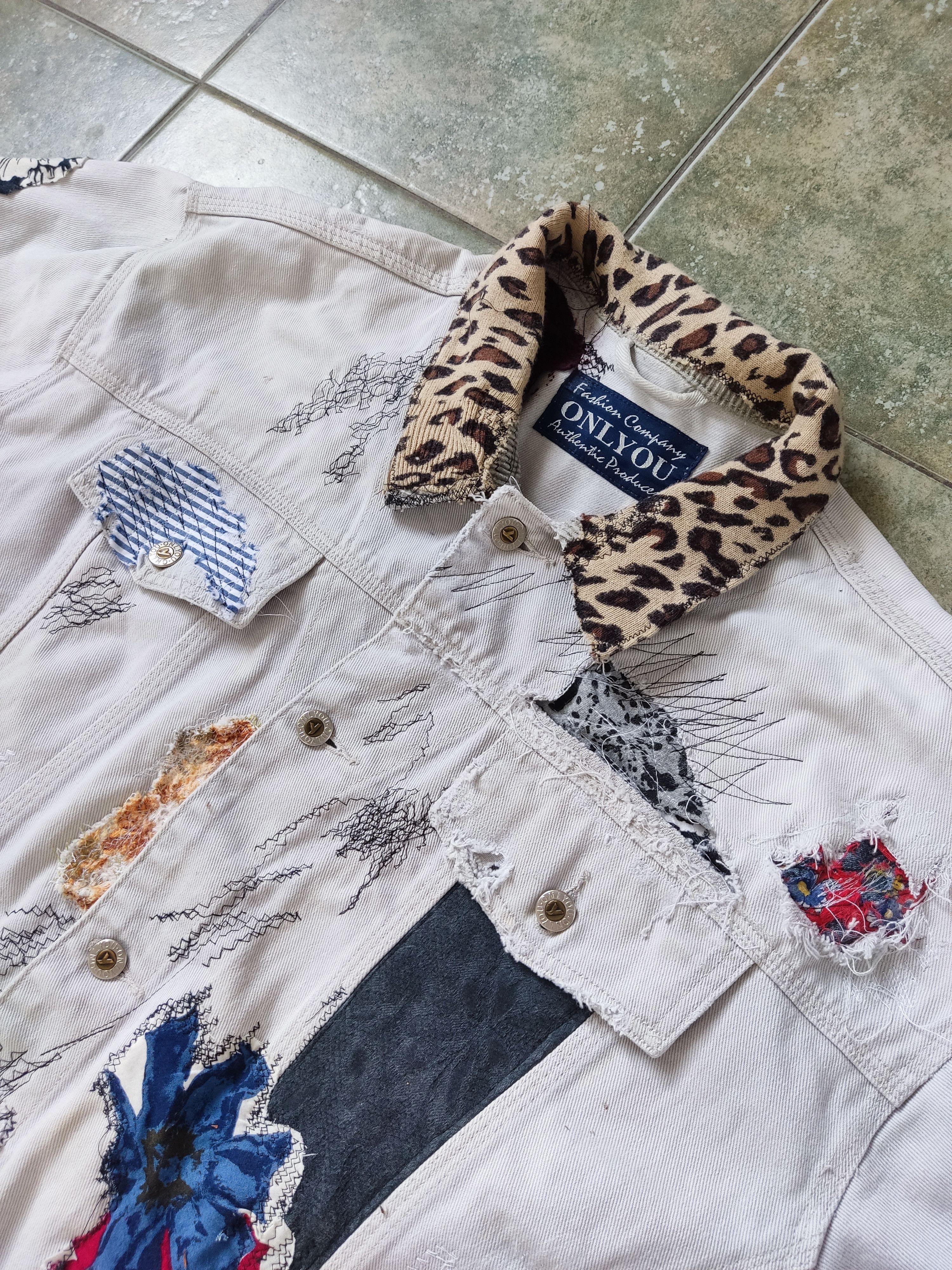 image of Inspired Kapital Vintage Distressed Patchwork Denim Jackets, Men's (Size Large)