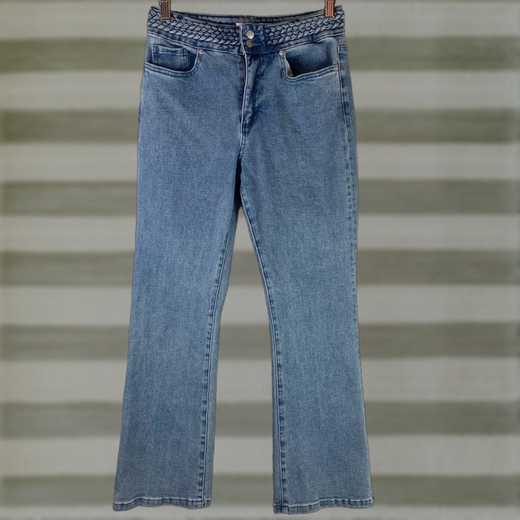 Vintage Mica Denim Flare Jeans Womens 28 Blue Braided Waist High Rise MDP-B3257 Size 28" / US 6 / IT 42 - 1 Thumbnail