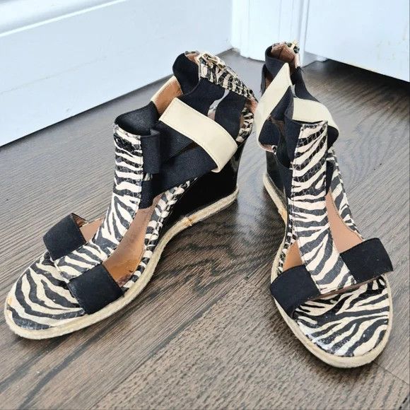 Fendi Carioca Zebra Print Leather Wedge Sandal Size US 6.5 / IT 36.5 - 3 Thumbnail