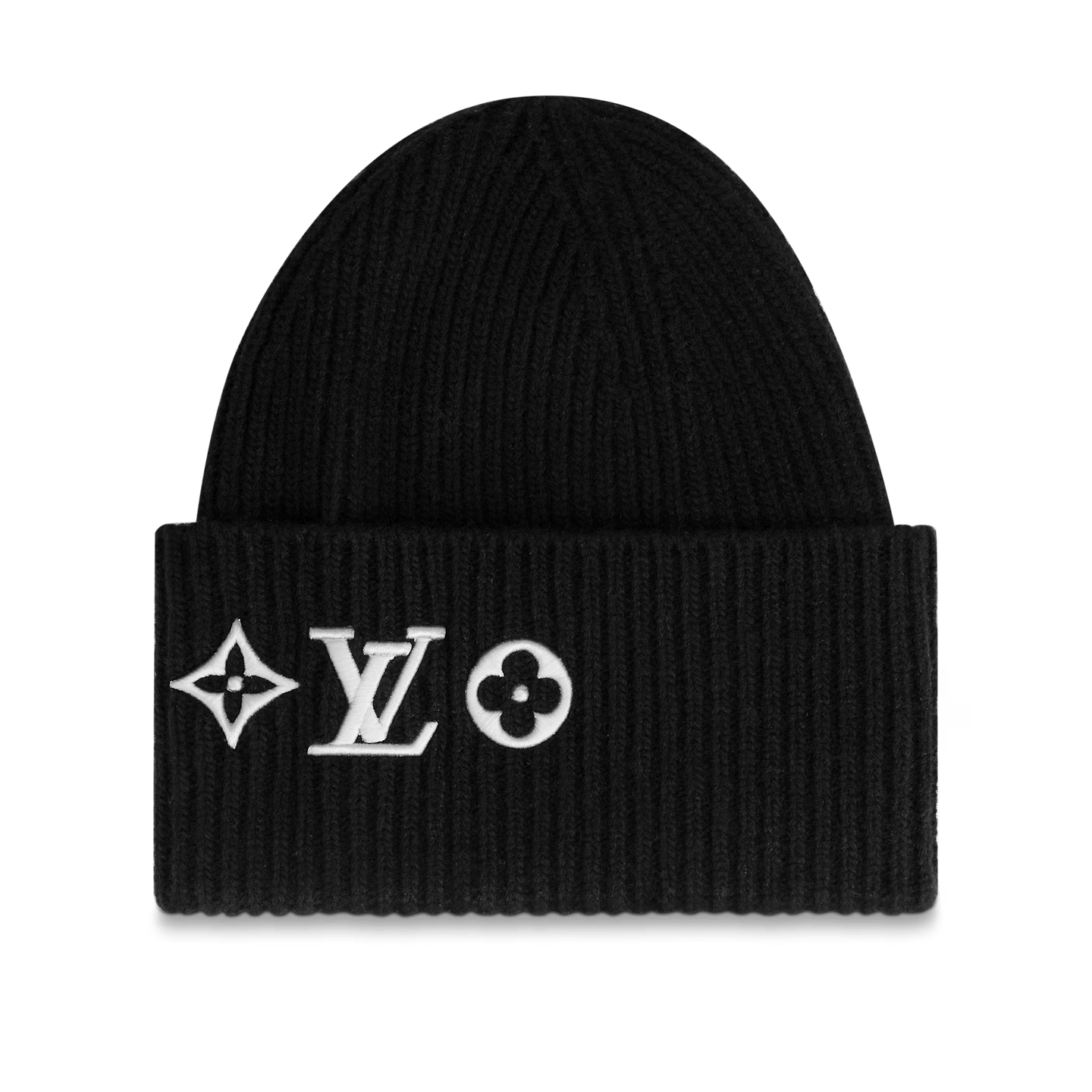 LOUIS VUITTON HAT BEANIE MONOGRAM WOOL BLACK LOGO LV M77872