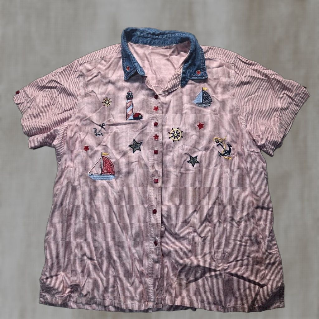 Vintage VINTAGE Bobbie Brooks Nautical Boat Lighthouse Button Up Shirt Adult Women's XL Red Size XL / US 12-14 / IT 48-50 - 1 Thumbnail