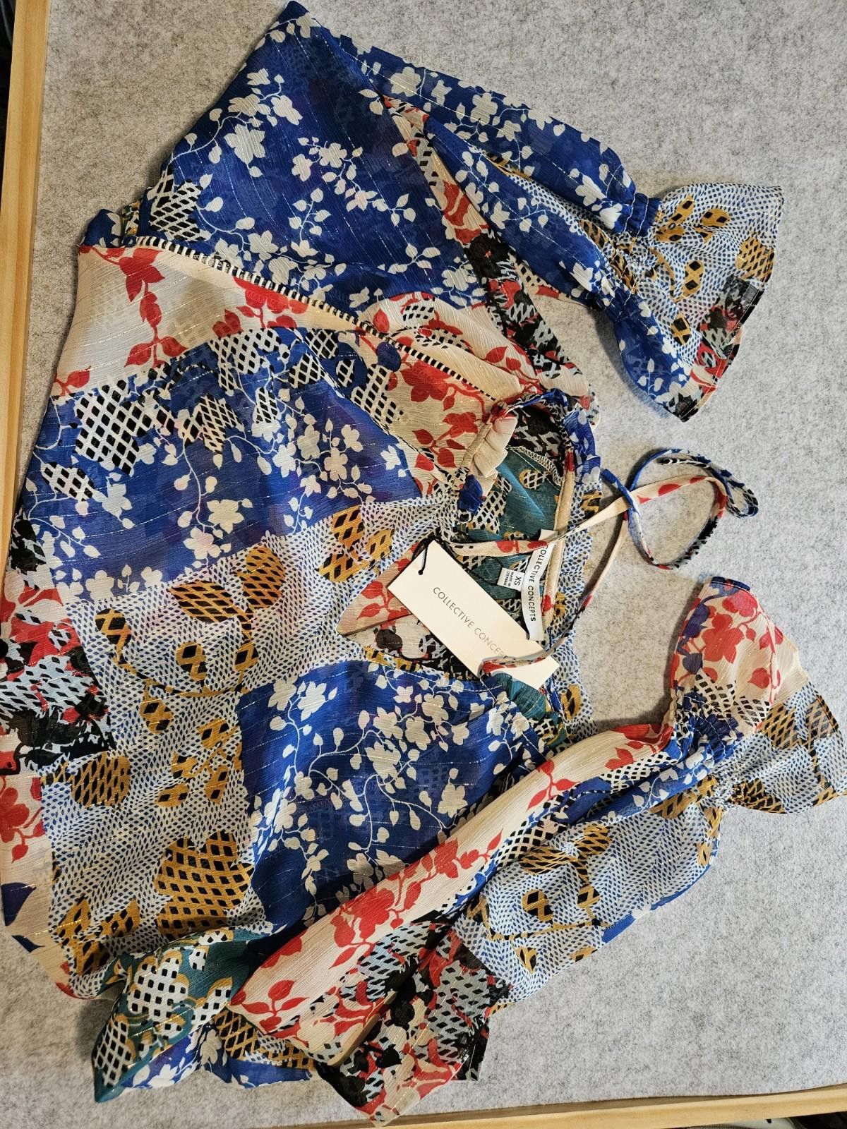Other Creative Collextions NWT Patchwork Style Sheer Blouse Size XS / US 0-2 / IT 36-38 - 4 Thumbnail