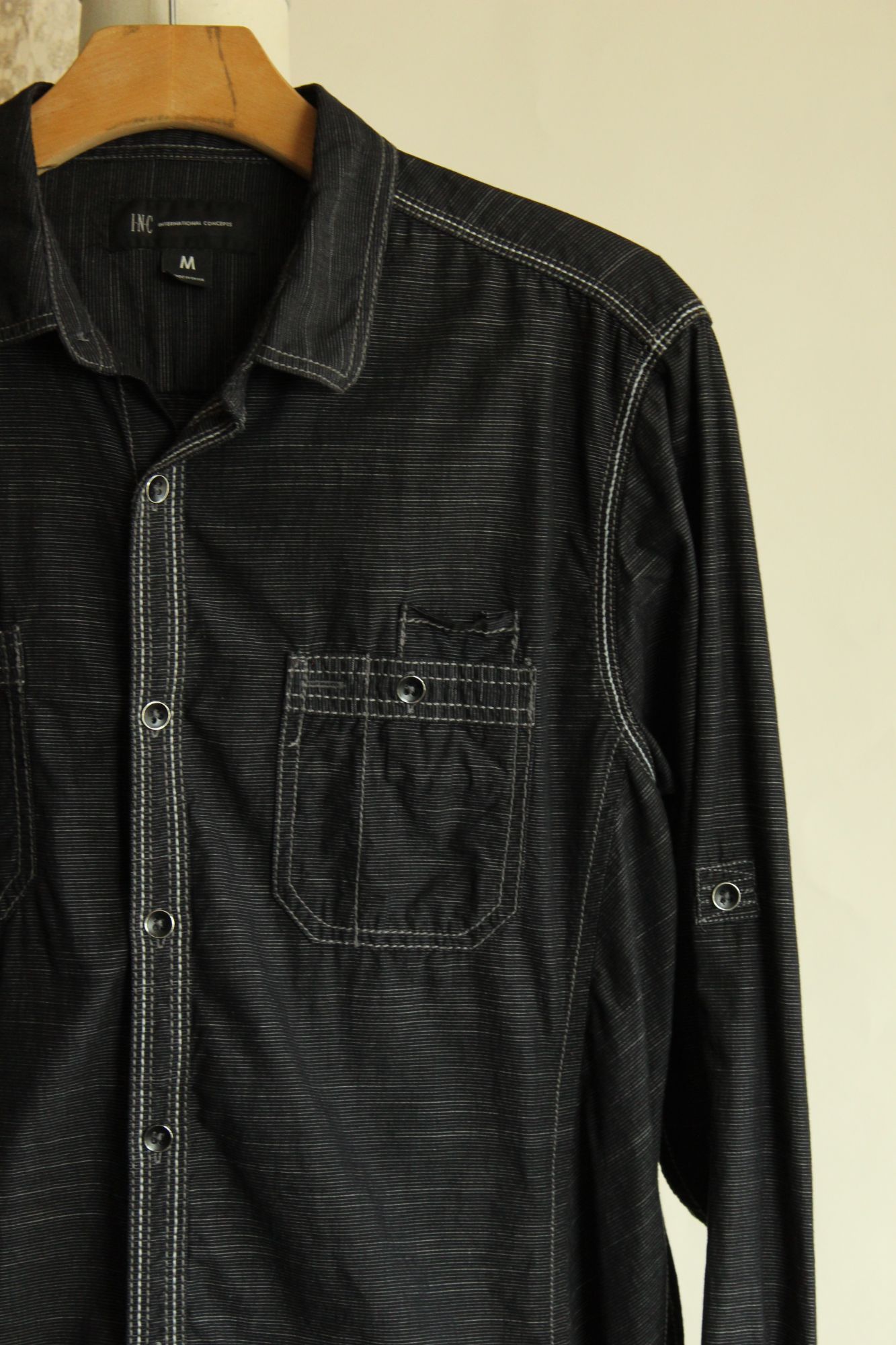 I.N.C INC Men's shirt, Button down, size M, black and gray pinstri Size US M / EU 48-50 / 2 - 4 Thumbnail
