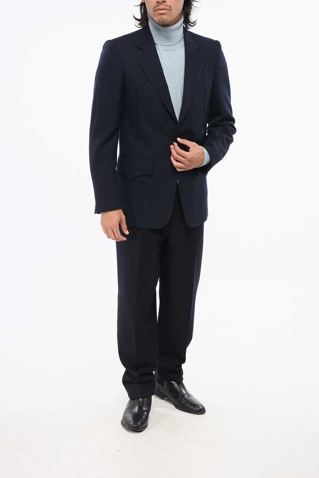 Maison Margiela og1mm0825 Ton Sur Ton Striped Wool Blazer in Blue Size US L / EU 52-54 / 3 - 4 Thumbnail