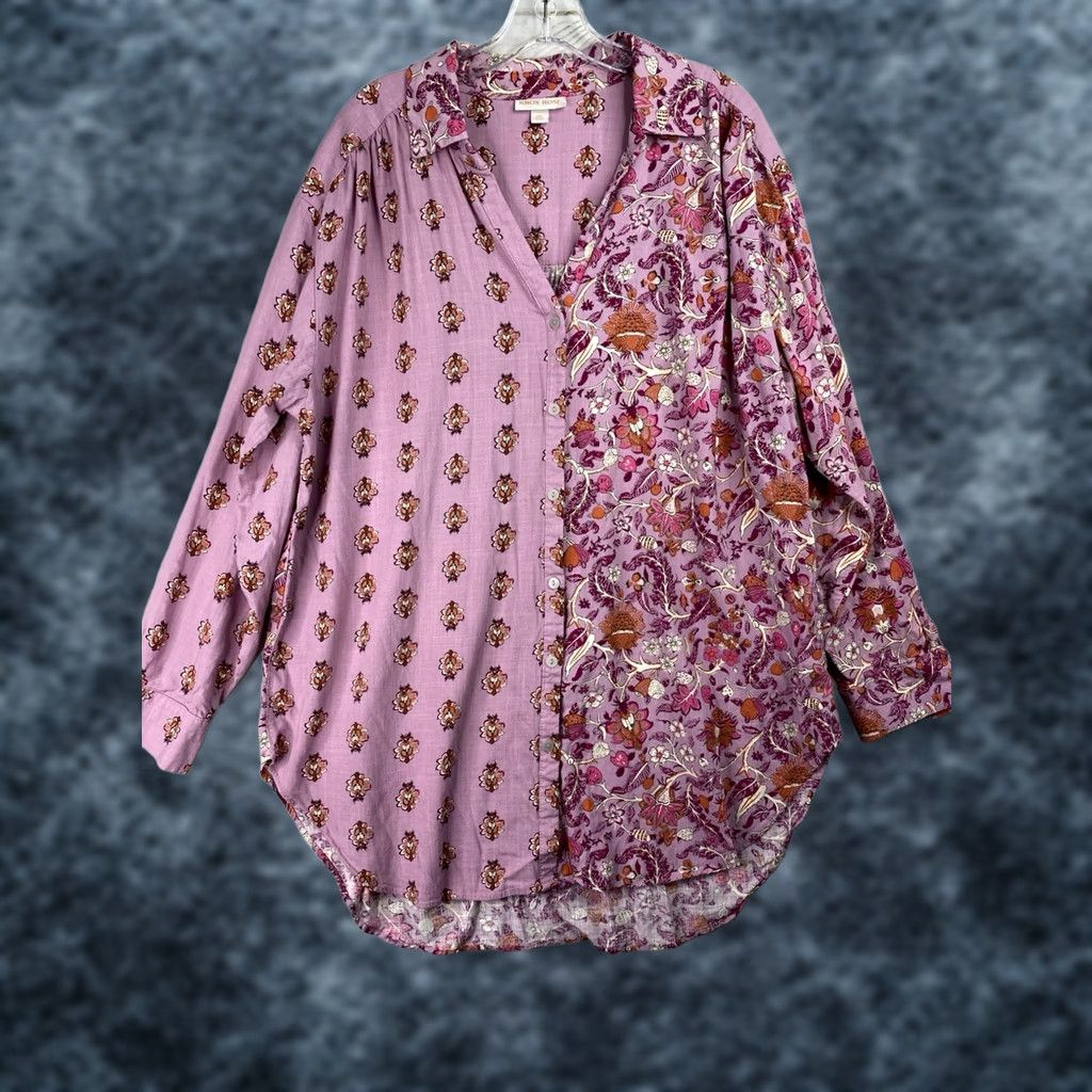Vintage Knox Rose Top Womens XL Floral Button Up Tunic Pink Boho Long Sleeve Casual Shirt Size XL / US 12-14 / IT 48-50 - 1 Thumbnail