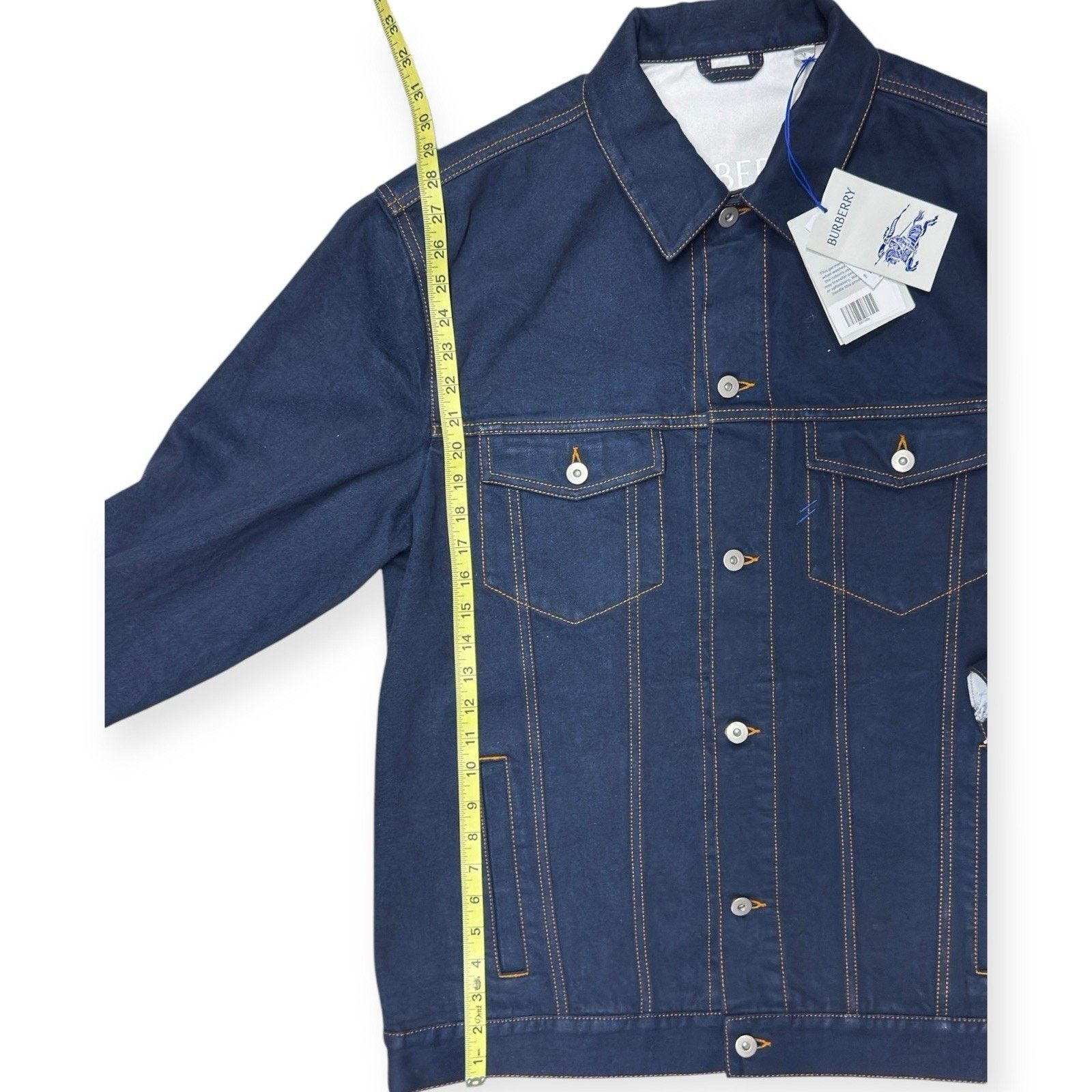 Burberry Mens London Navy Blue Denim Flocked Jacket XL $ 1790 Msrp Size US XL / EU 56 / 4 - 7 Thumbnail