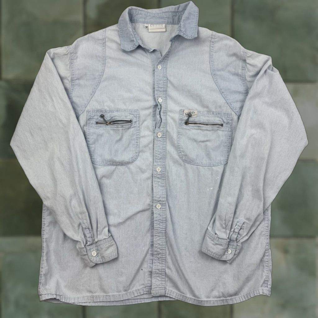 Guess VINTAGE Guess Button Up Shirt Adult Medium Blue 1980s 90s Collared Pockets Zip Casual Mens Shirt Size US M / EU 48-50 / 2 - 1 Thumbnail
