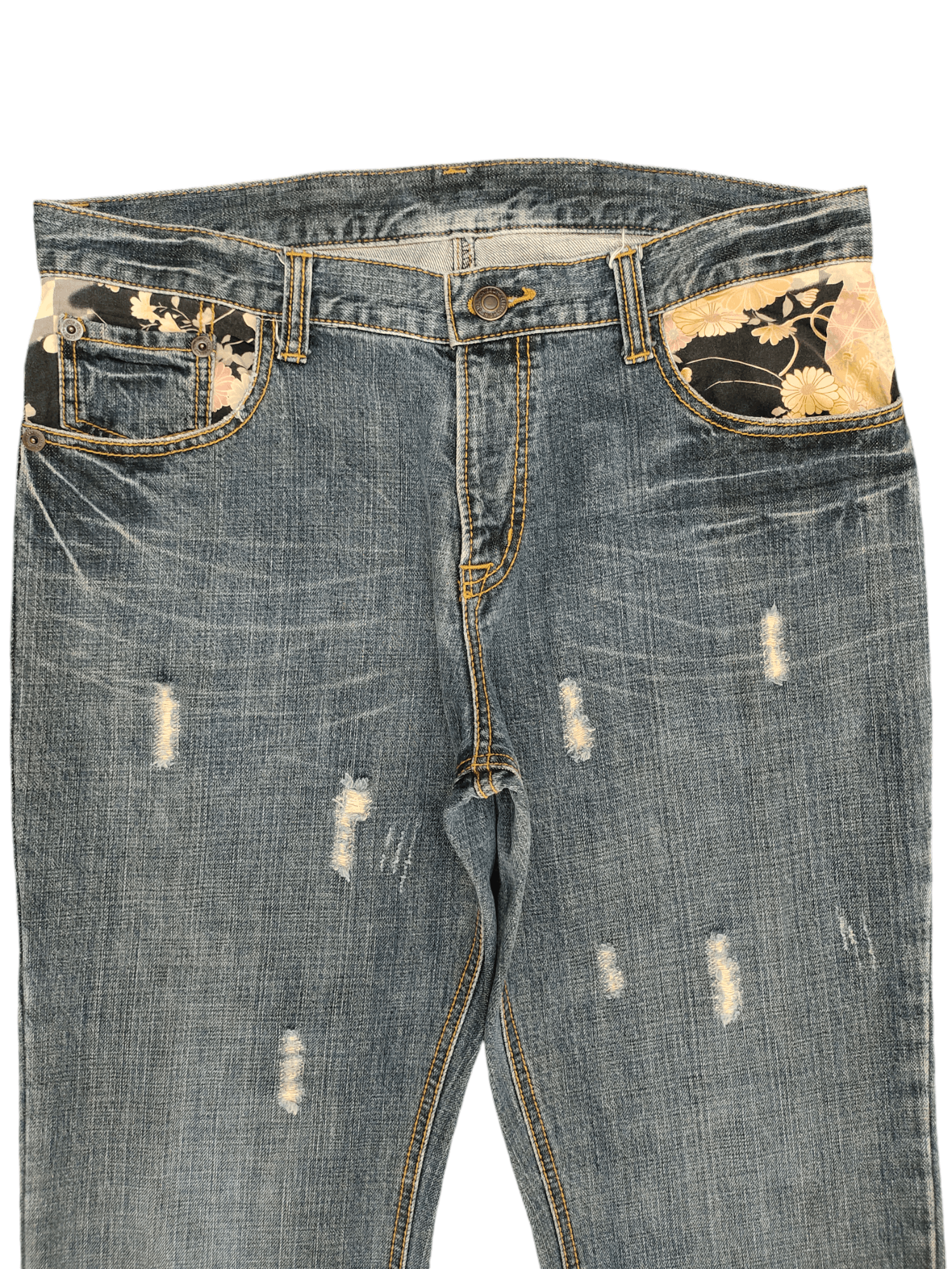 Karakuri Tamashii 2000s Calm Flow Sukajan Floral Distress Jeans Karakuri Style Size US 36 / EU 52 - 2 Thumbnail