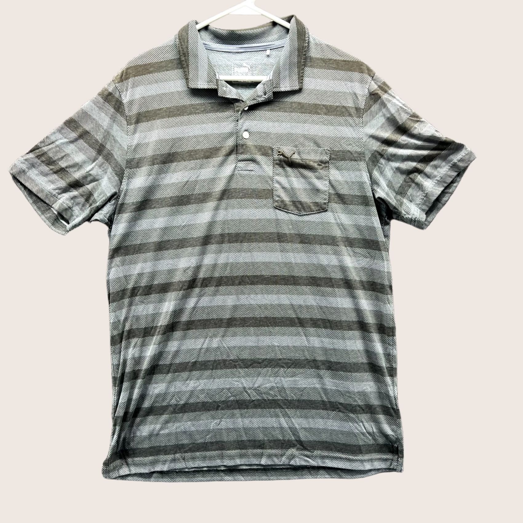 Puma VINTAGE Puma Polo Shirt Mens Large Gray Stripes Golf Preppy Performance Stretch Shirt Size US L / EU 52-54 / 3 - 1 Thumbnail