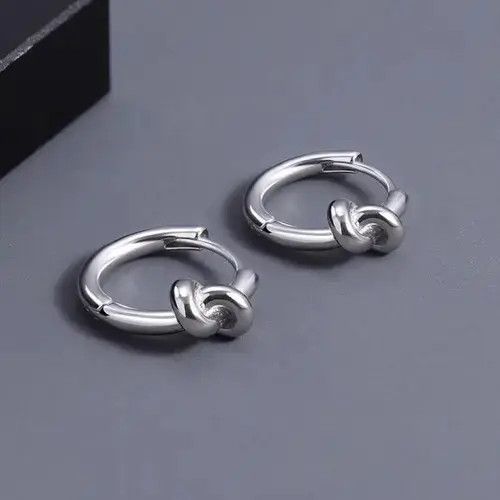 Jewelry × Other 925 Silver Plated Knot Small Hoop Earrings for Men Women Size ONE SIZE - 1 Thumbnail