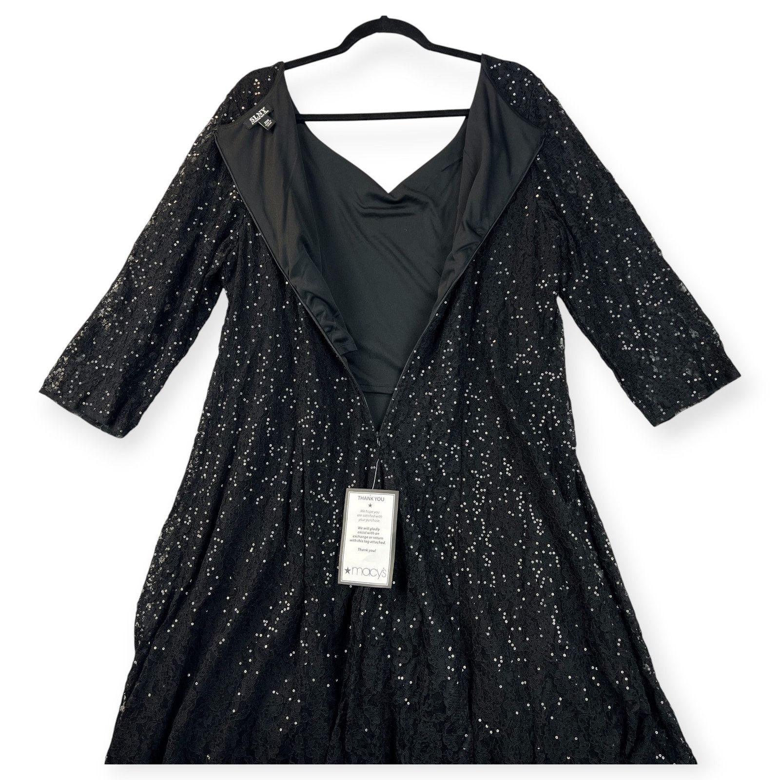 Other SLNY Women's Black Sequined A-Line Lace Dress Plus Size-20W Size 3XL / US 20-22 - 3 Thumbnail