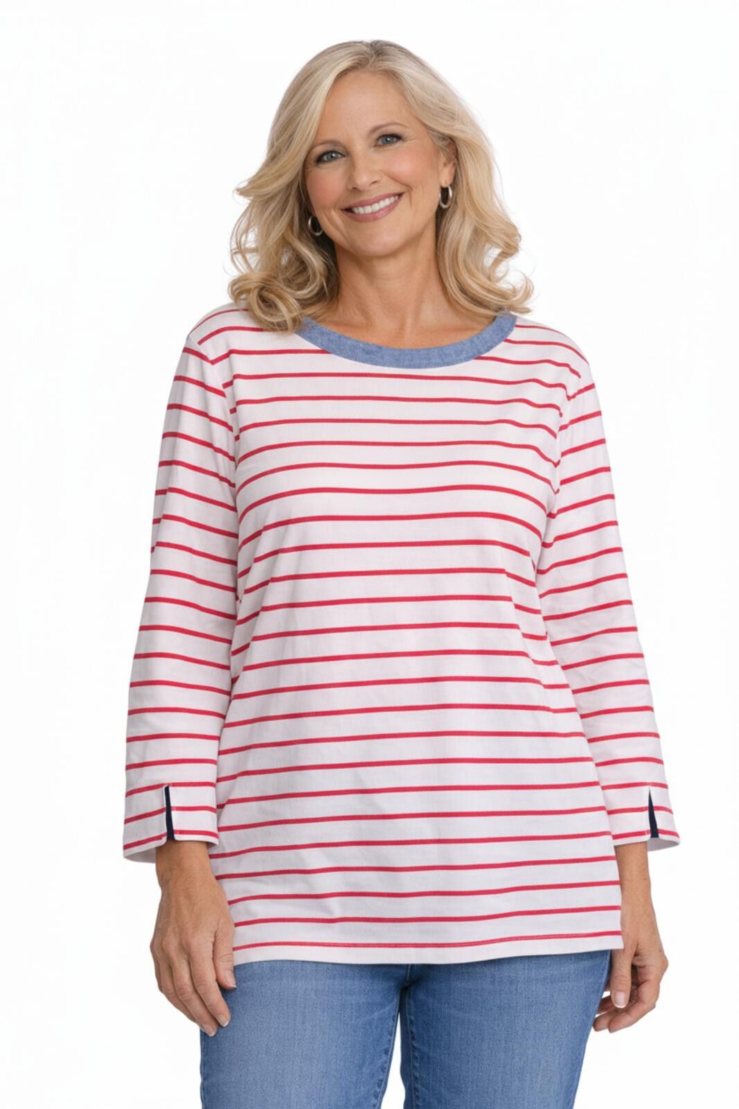 Nautica Nautica Large Striped 3 Quarter Sleeve Shirt Red White NWT Size L / US 10 / IT 46 - 1 Thumbnail