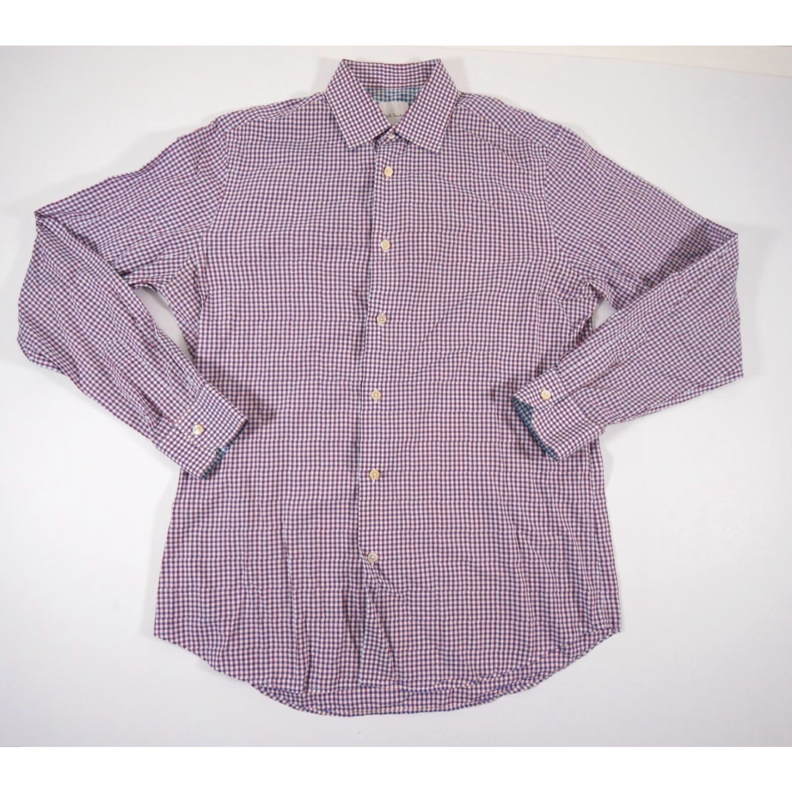 Paul Smith Paul Smith Shirt Mens 15.5" Purple Button Up Long Sleeve Gingham Check Business Shirt Mens Regular L Purple Check Size US L / EU 52-54 / 3 - 2 Thumbnail