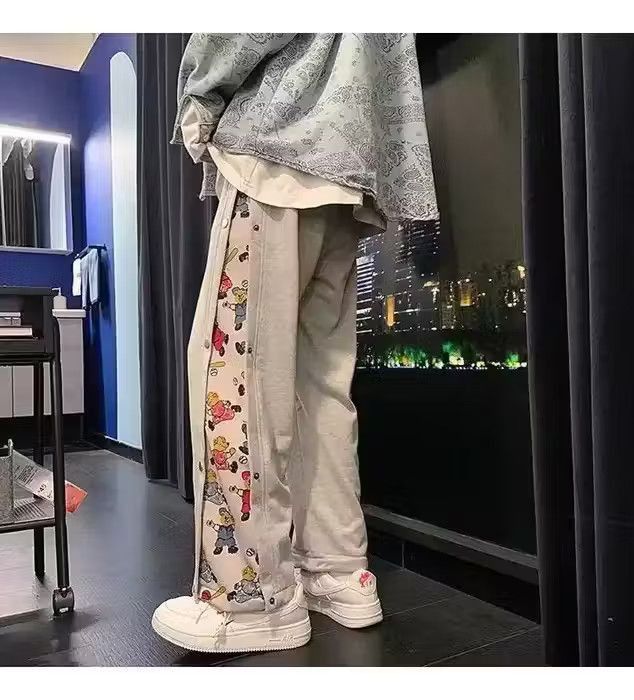 image of Vintage Trendy Bear Print Pants in Grey, Men's (Size 32)