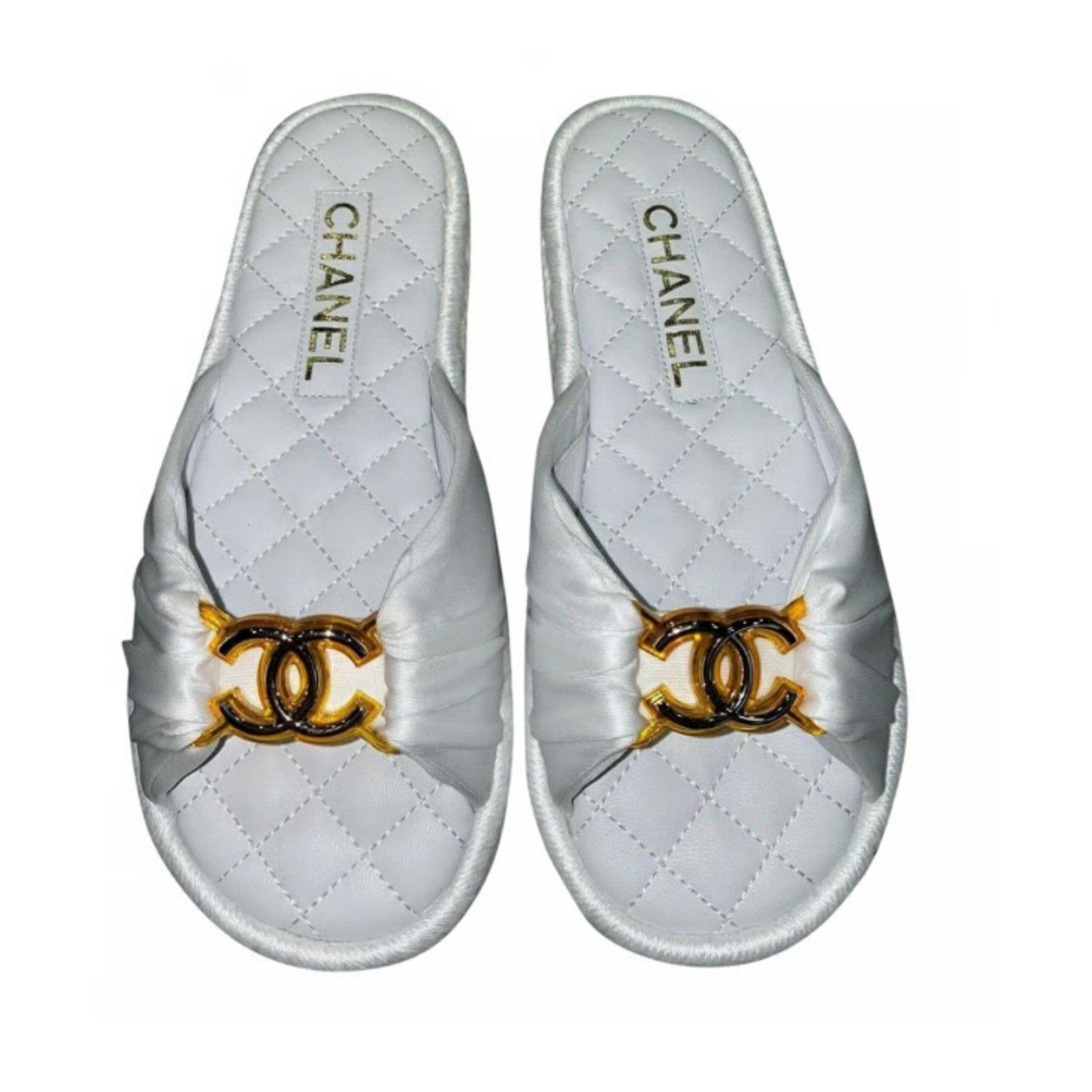 Chanel Chanel 20S White Coco Beach Gold CC Logo Slide Espadrille Size US 6 / IT 36 - 1 Thumbnail