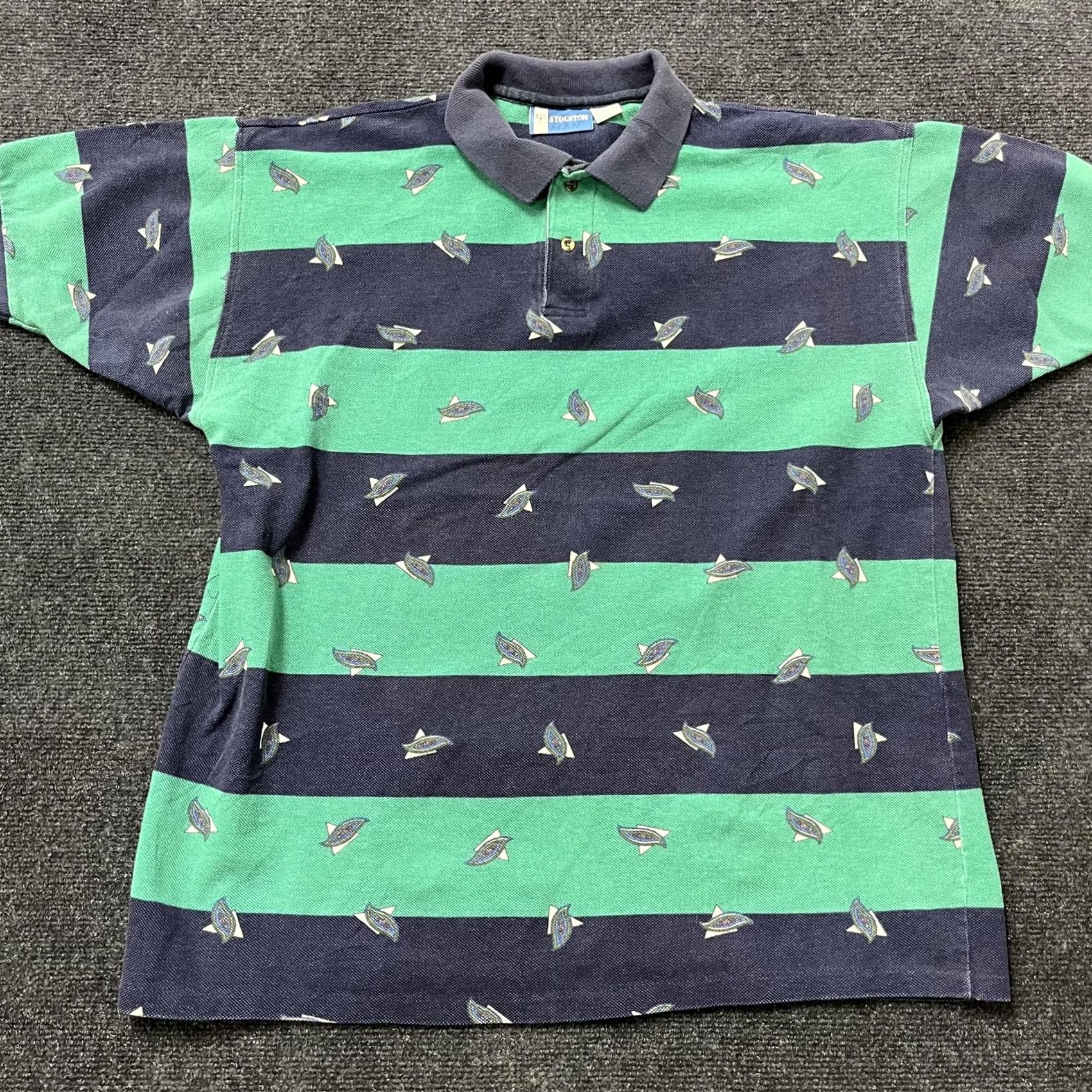 Vintage VINTAGE Stockton Polo Shirt Mens L Blue Green Stripe Fish Print Made USA Size US L / EU 52-54 / 3 - 2 Thumbnail