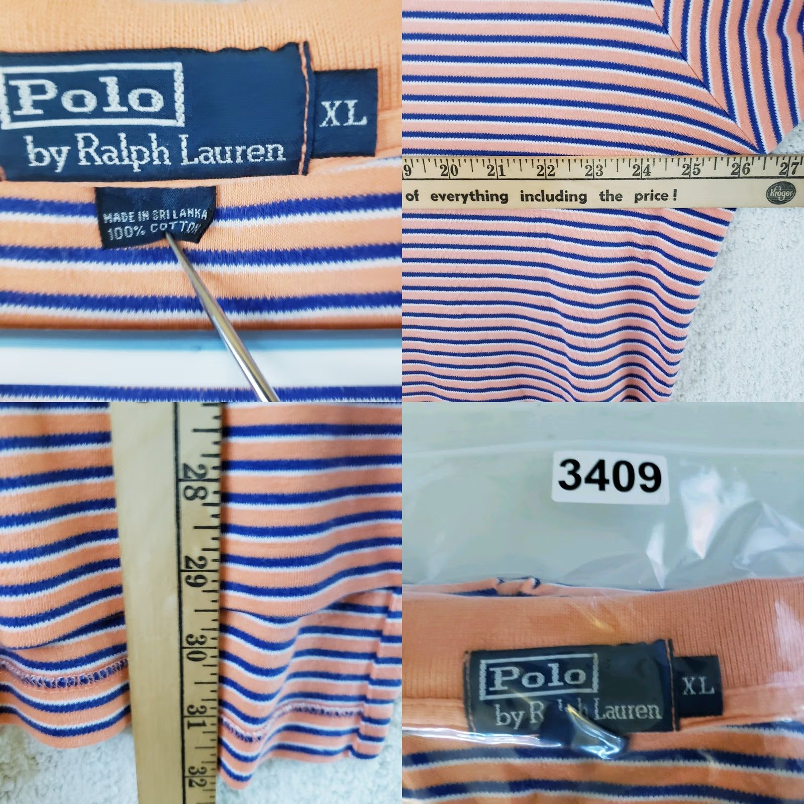 Polo Ralph Lauren Polo Ralph Lauren Polo Shirt XL Mens Coral Blue Striped Green Pony 100% Cotton Size US XL / EU 56 / 4 - 9 Thumbnail
