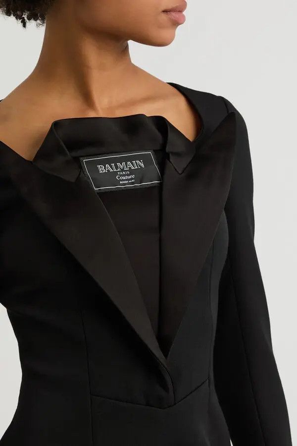 Balmain o1s1wg110526 Jacket-Effect Layered Wool Mini Dress in Black Size L / US 10 / IT 46 - 5 Thumbnail