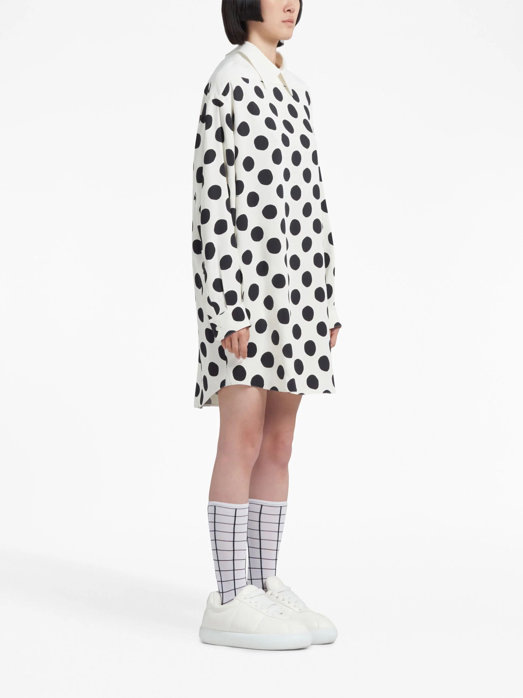 Marni o1w1db10824 Polka Dots Shirt Dress in White Black Size S / US 4 / IT 40 - 2 Thumbnail