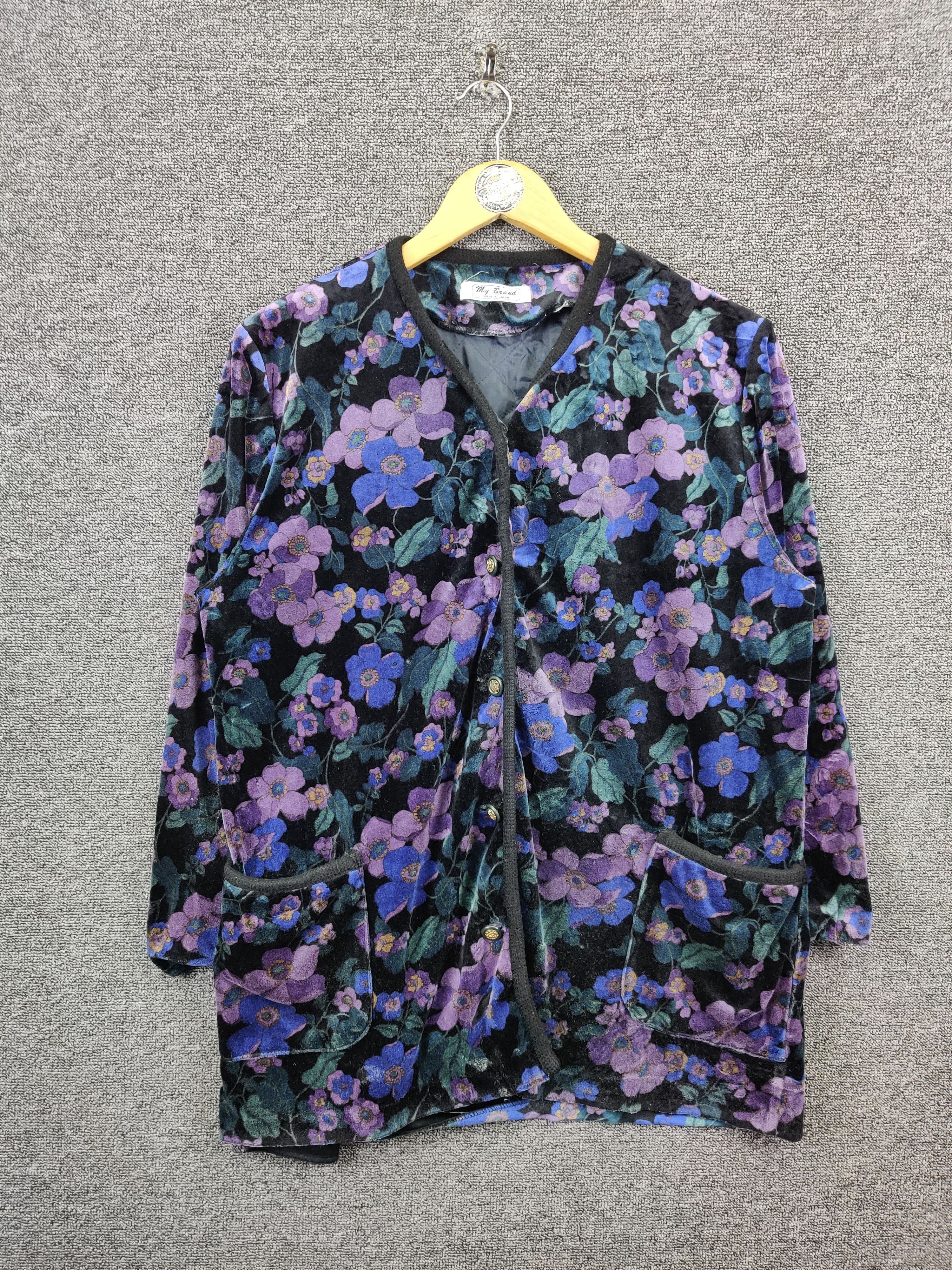Japanese Brand Vintage Cardigan Velvet Floral By My Brand Size US L / EU 52-54 / 3 - 1 Thumbnail