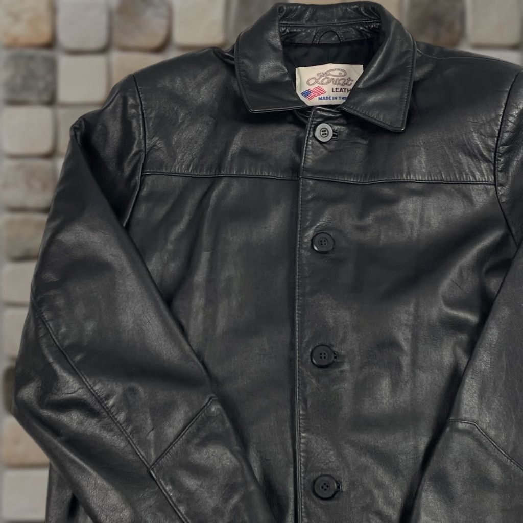 Ariat VINTAGE Lariat Leather Jacket Mens Large Black Button Up Motorcycle Biker USA Jacket Size US L / EU 52-54 / 3 - 1 Thumbnail