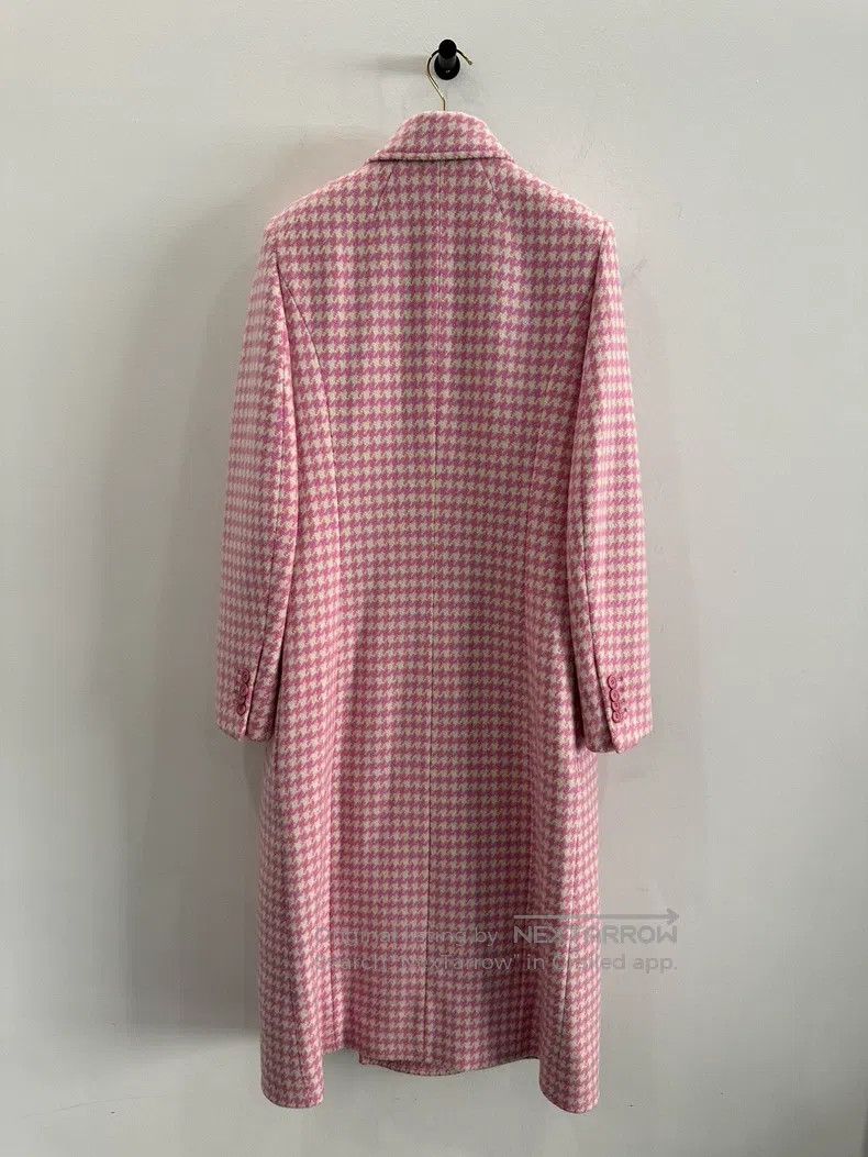 Balenciaga Balenciaga Pink Houndstooth Wool Long Shawl Coat Size XXS / US 00 / IT 34 - 3 Thumbnail