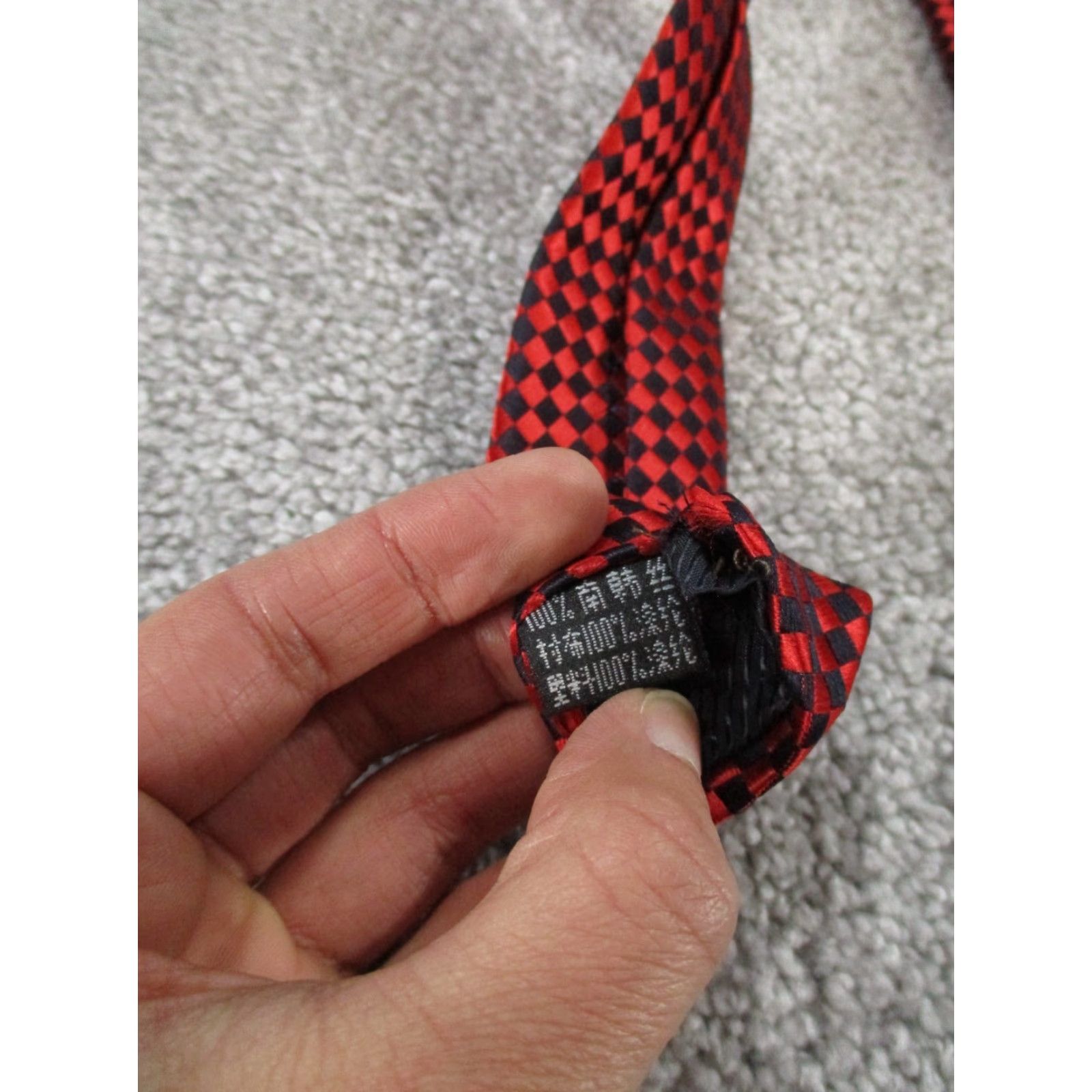 Ermenegildo Zegna Ermenegildo Zegna Tie Red & Black Checkerboard Geometric Pattern Men’s Tie Adult One Size Black Red – Preppy Abstract Flower Theme Size ONE SIZE - 6 Thumbnail