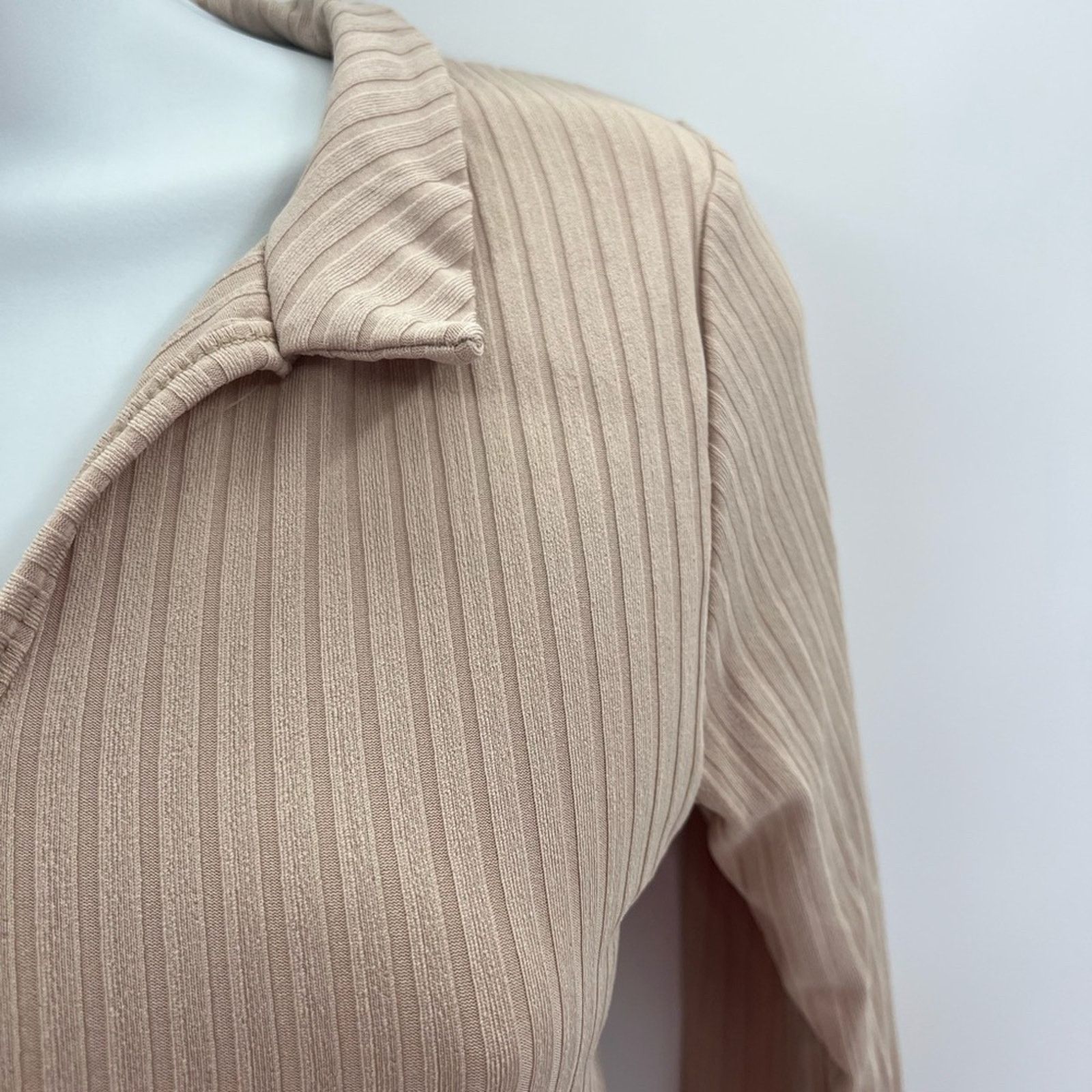 Boohoo Boohoo Camel Ribbed Collar Detail Long Sleeve Bodycon Size M / US 6-8 / IT 42-44 - 5 Thumbnail