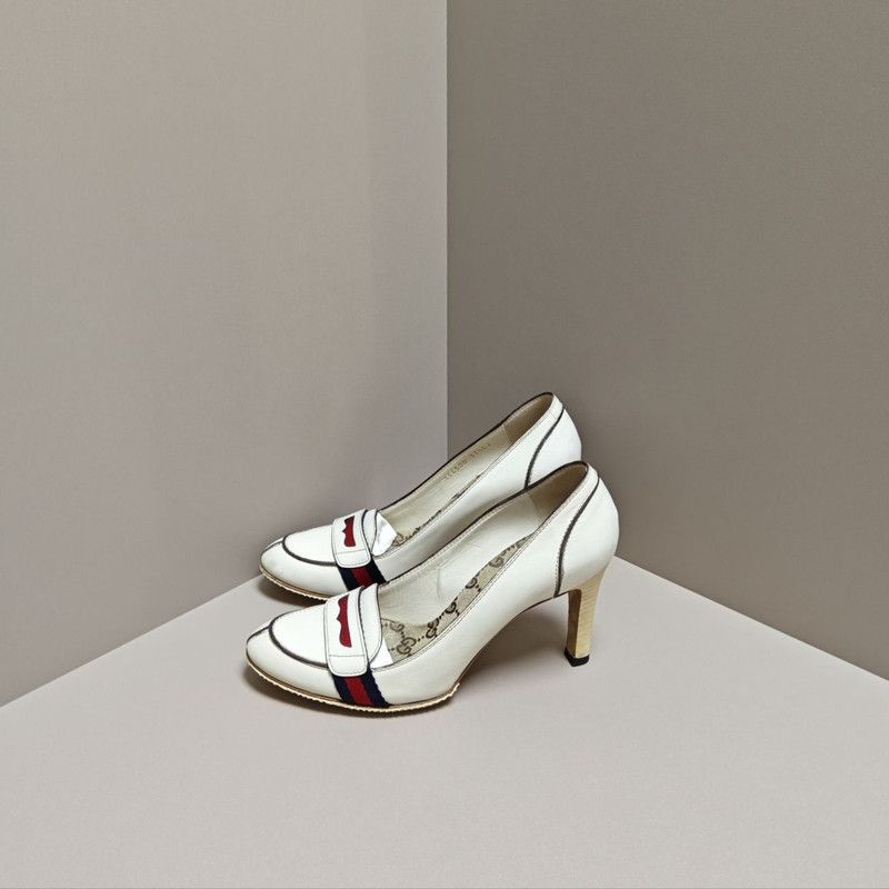 Gucci Gucci White Heeled Shoes with Logo Detail 0079 Size US 7.5 / EU 40-41 - 1 Thumbnail