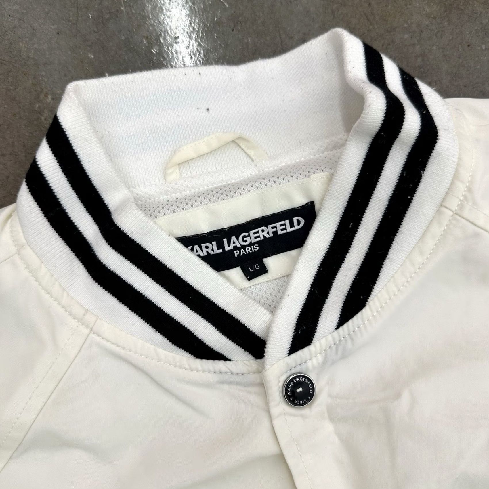 Karl Lagerfeld VINTAGE Karl Lagerfeld Paris Bomber Jacket Women’s White Black Large Size L / US 10 / IT 46 - 2 Thumbnail